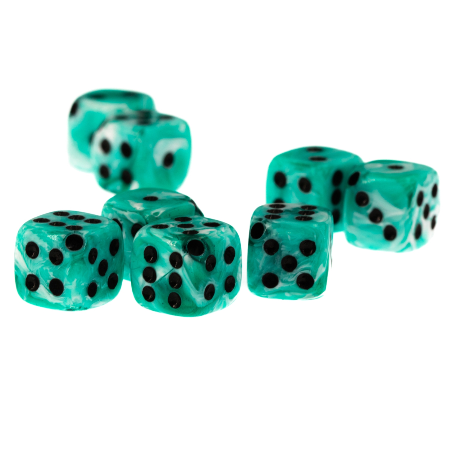 8mm Dice bead - ice cream turqoise / black Marbled, in