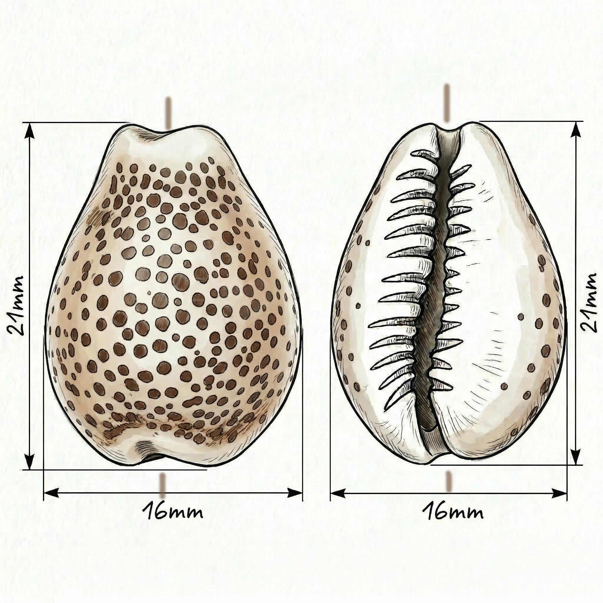21x16 Kauri Muschel Perle in elfenbein-braun