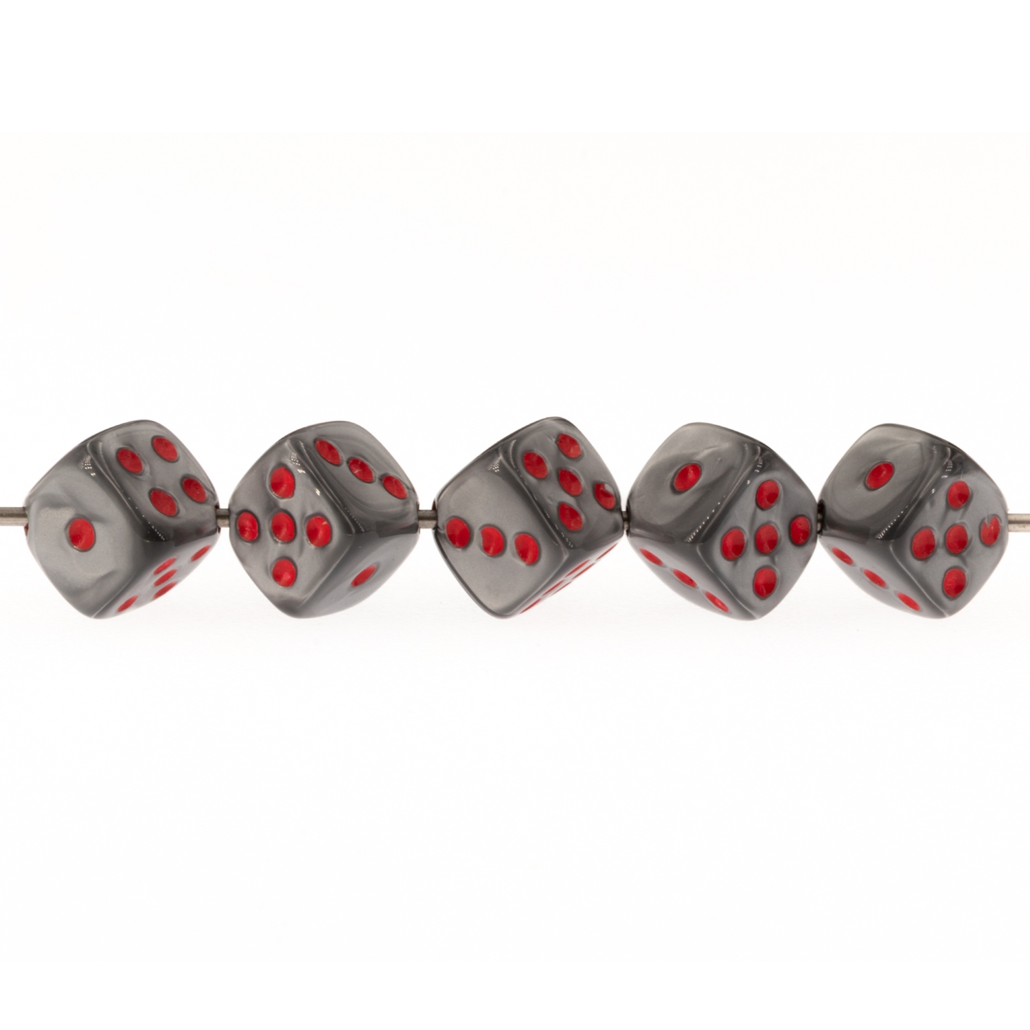 8mm Dice bead - grey / red Silk, in