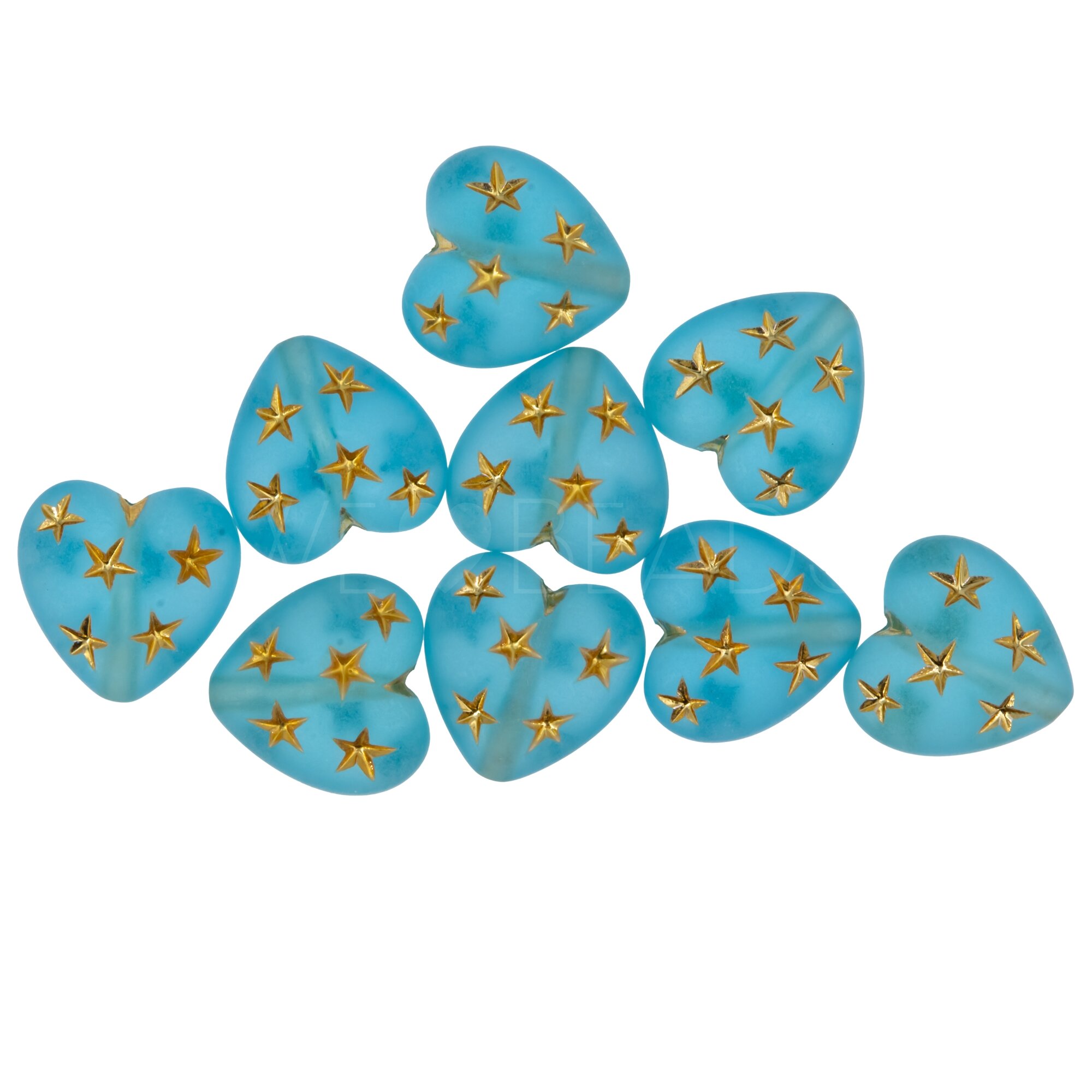 14mm Heart-Beads in Aqua - gold Translucent, Frosted, 2way