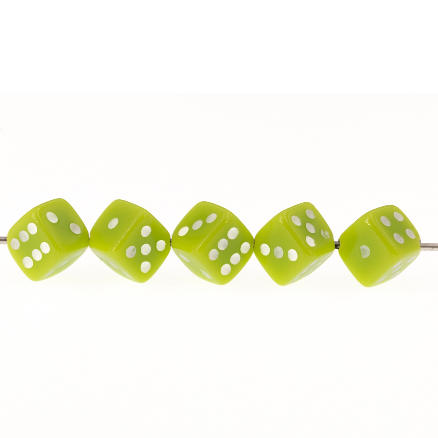 8mm Dice bead - lime green Opaque, in