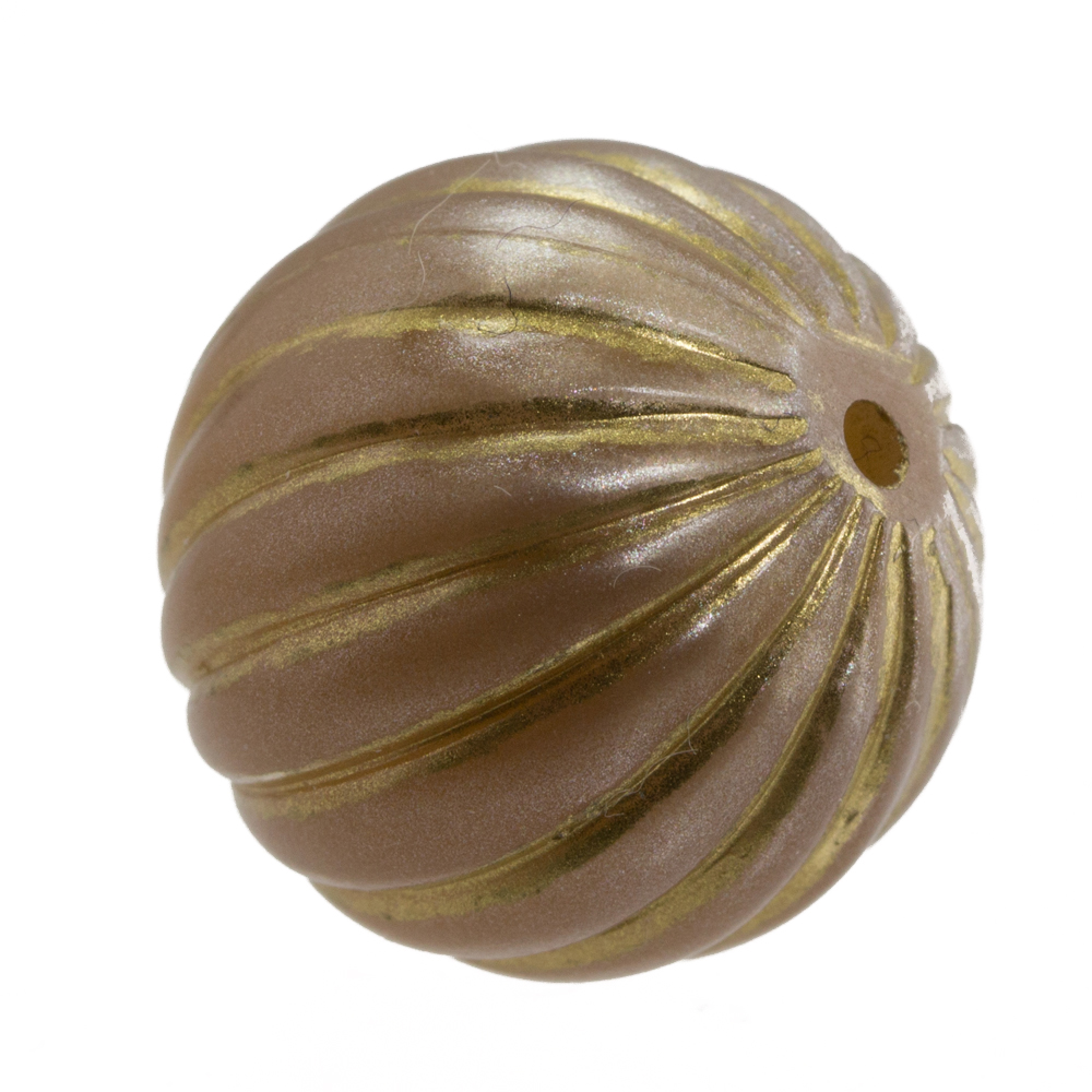 18mm gerillte Rund Perle in weiß  / Goldeinzug