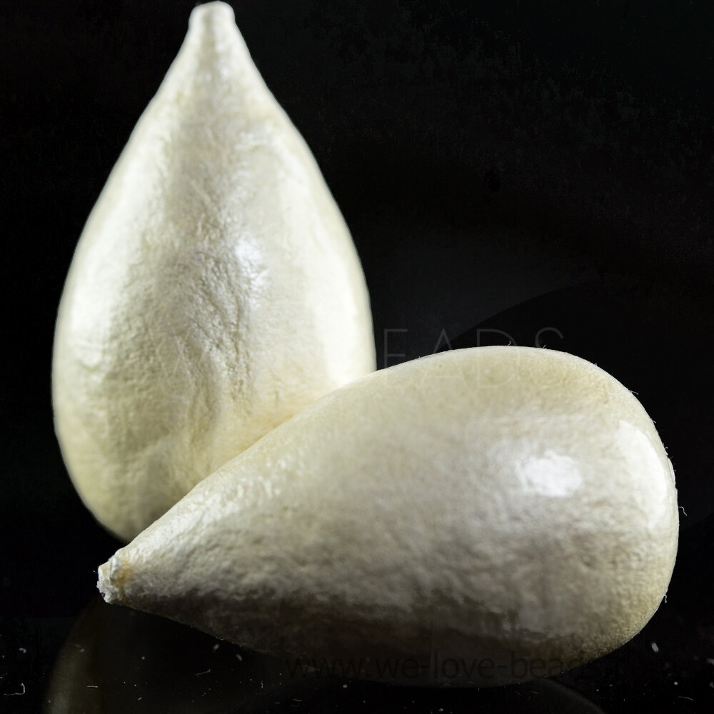 40x23 drop Paper-Mache Bead in light ivory cotton