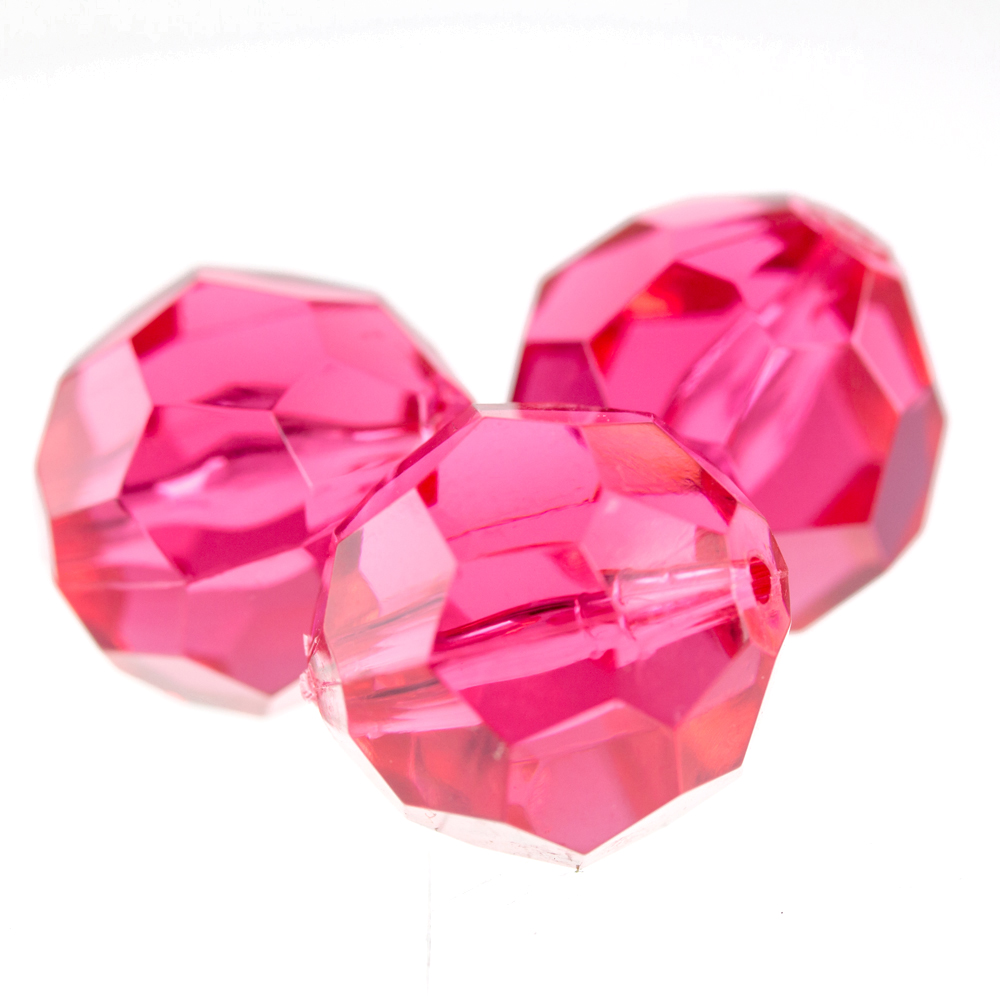 16mm  facettierte Rundperle in  himbeer fuchsia Transparent