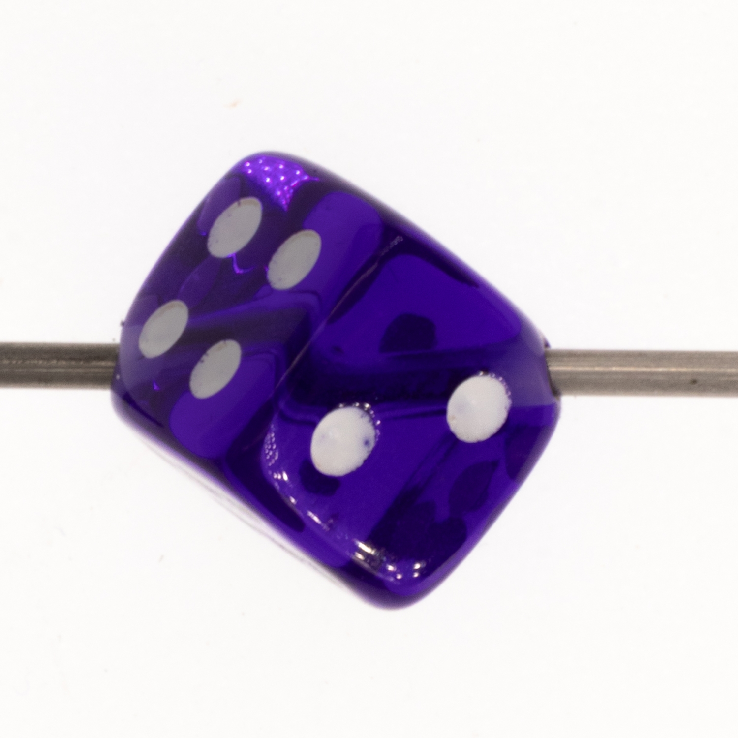 8mm Dice bead - purple / white Translucent, in