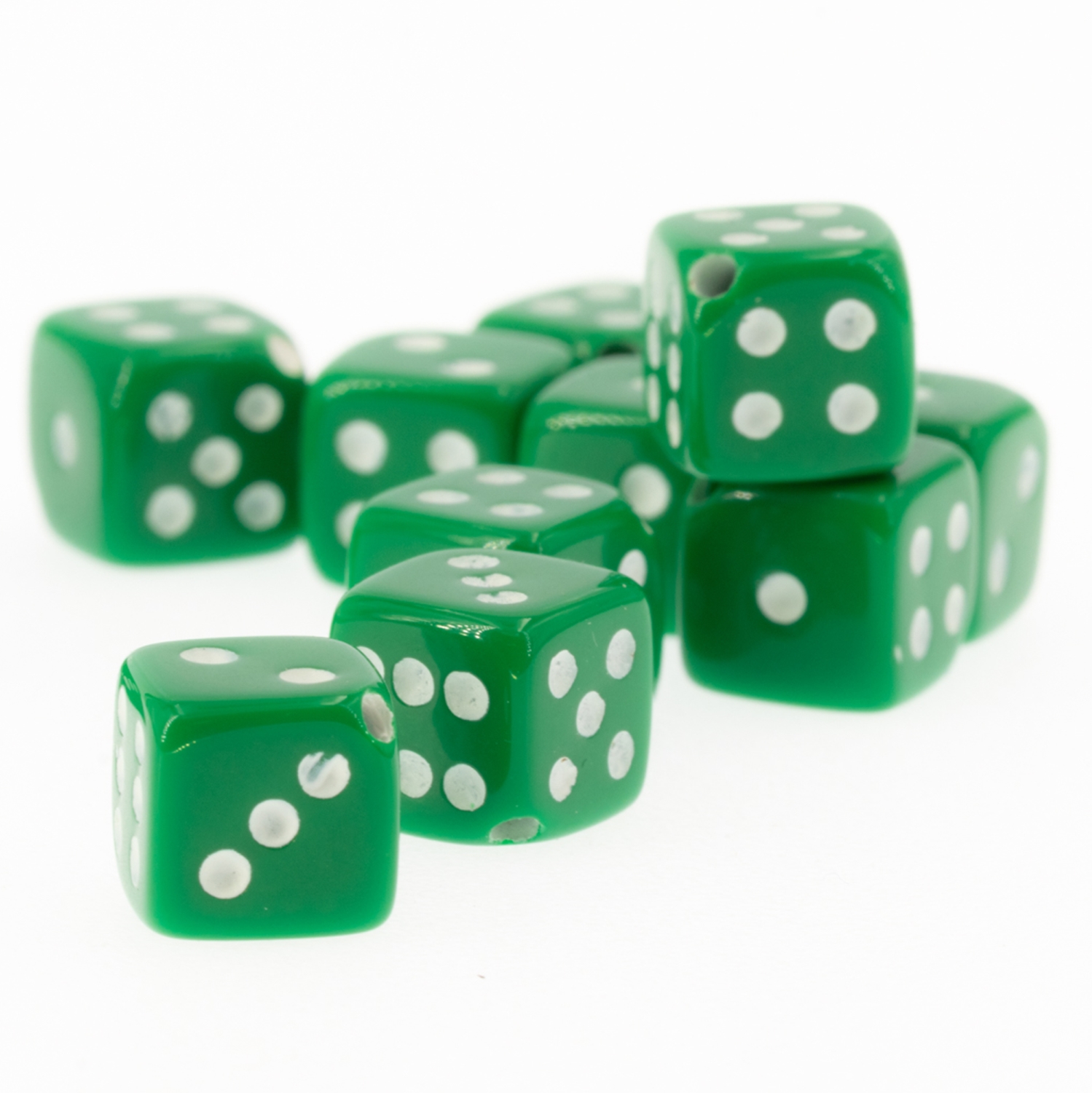 8mm Dice bead - in dark green / white Opaque