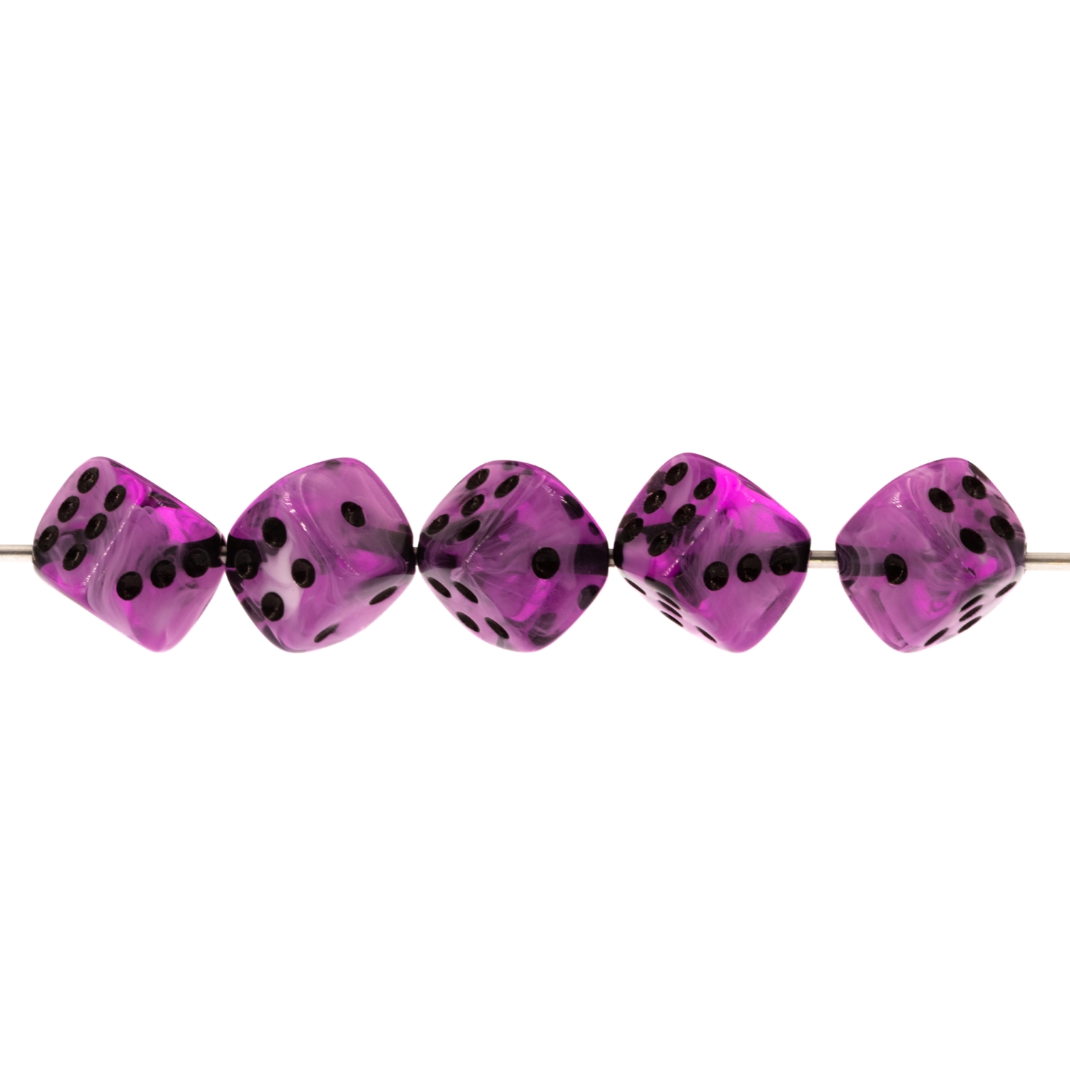 8mm Dice bead - pansy purple / black Marbled, in