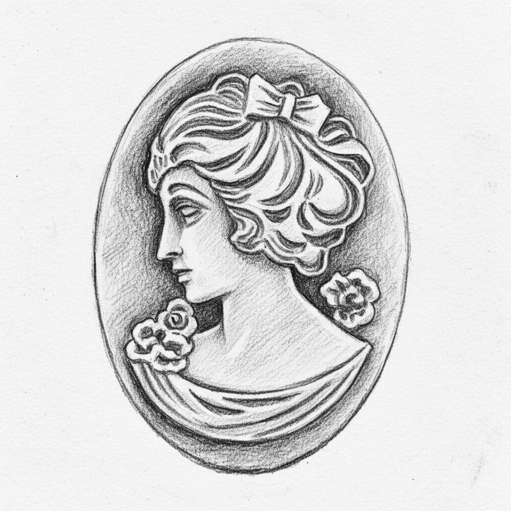 28x18 oval Cameo in amber / ivory