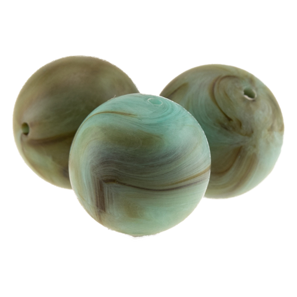 14mm Roundbead in turquoise Marbled, Frosted
