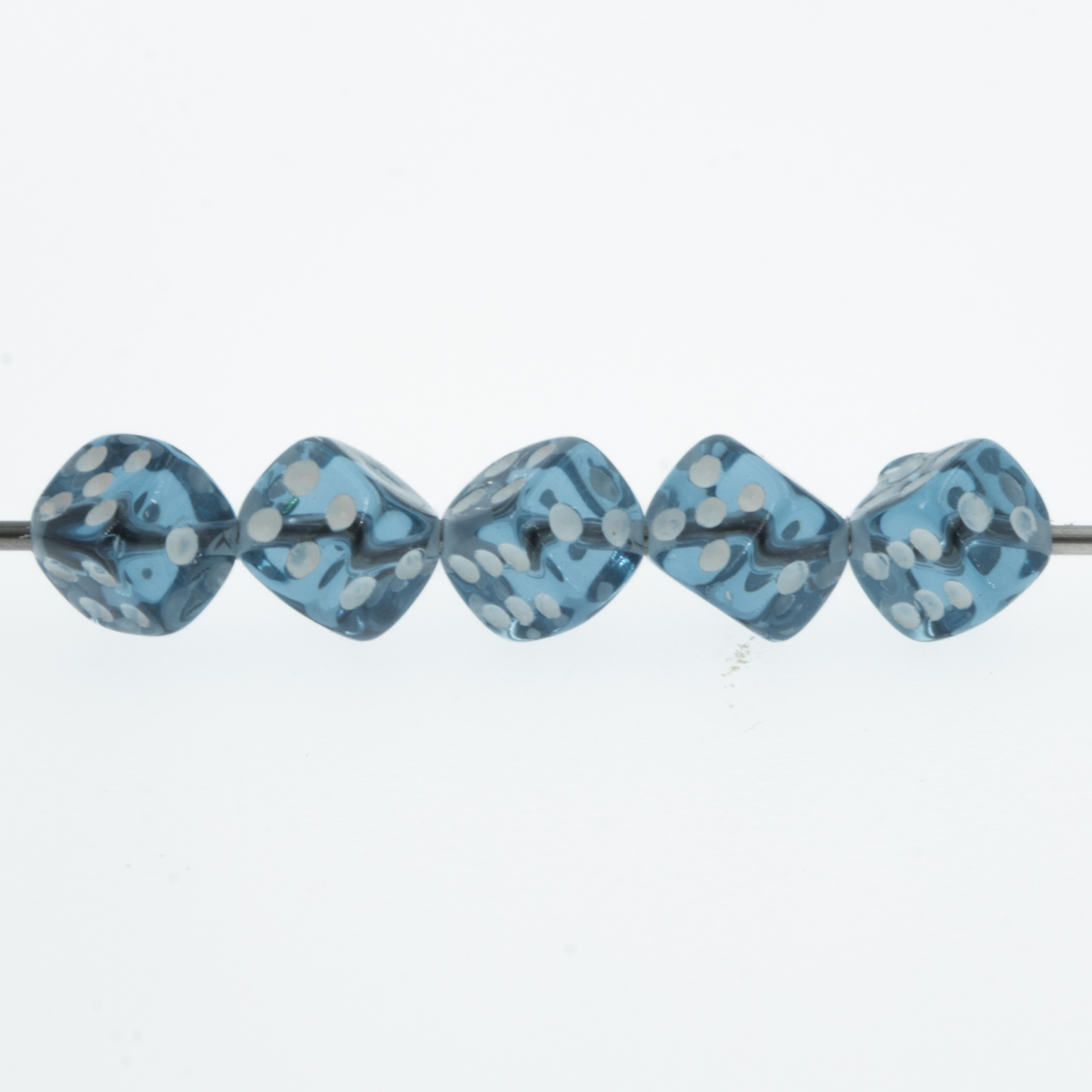 5mm Dice bead - petrol / white Translucent, in