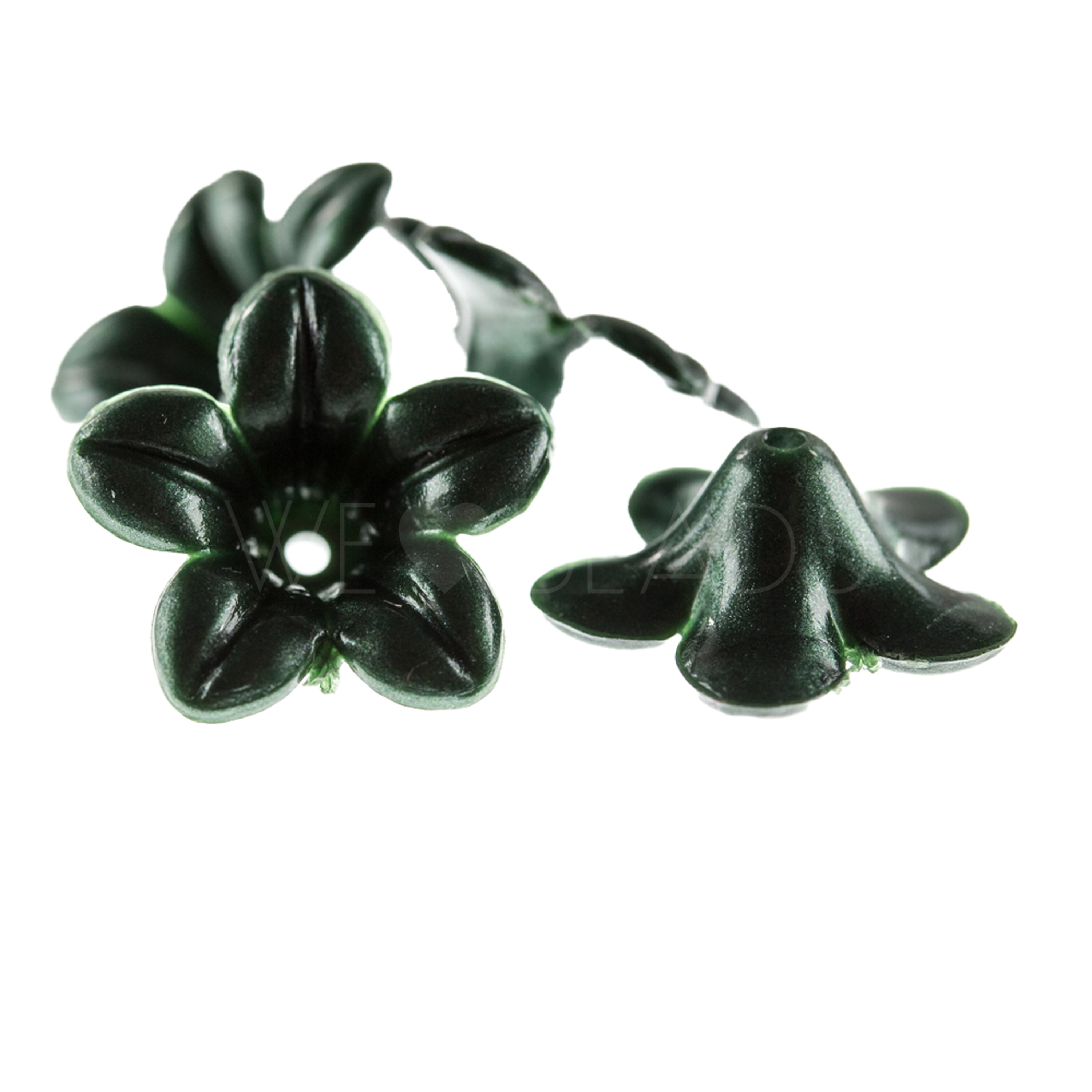14mm Flower Beads in pine green