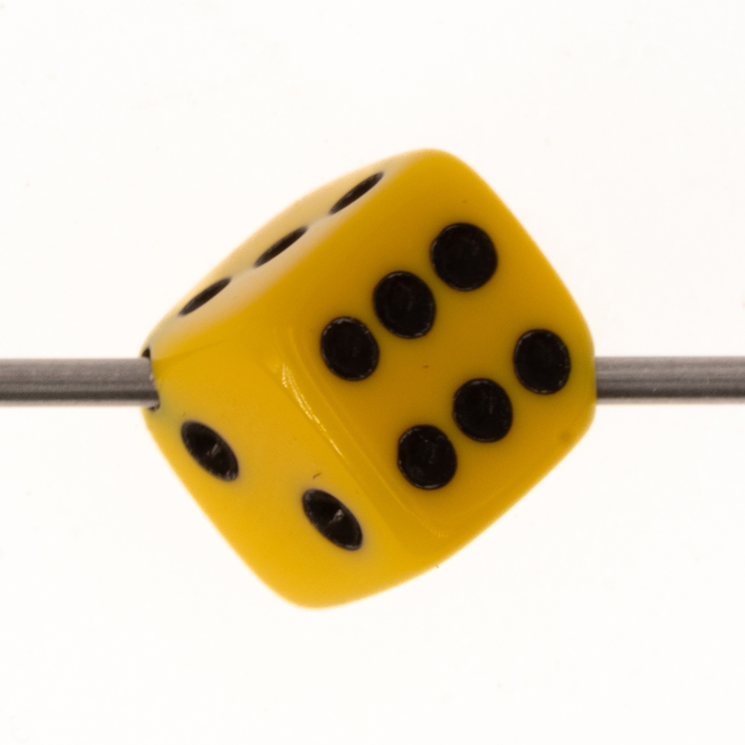 5mm Dice bead - yellow / black Opaque, in