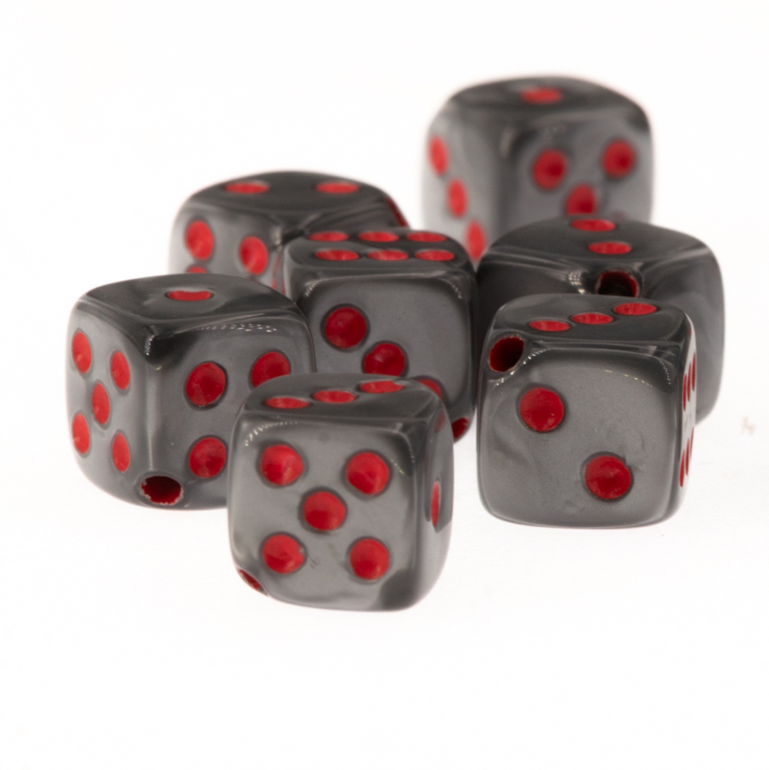 8mm Dice bead - grey / red Silk, in