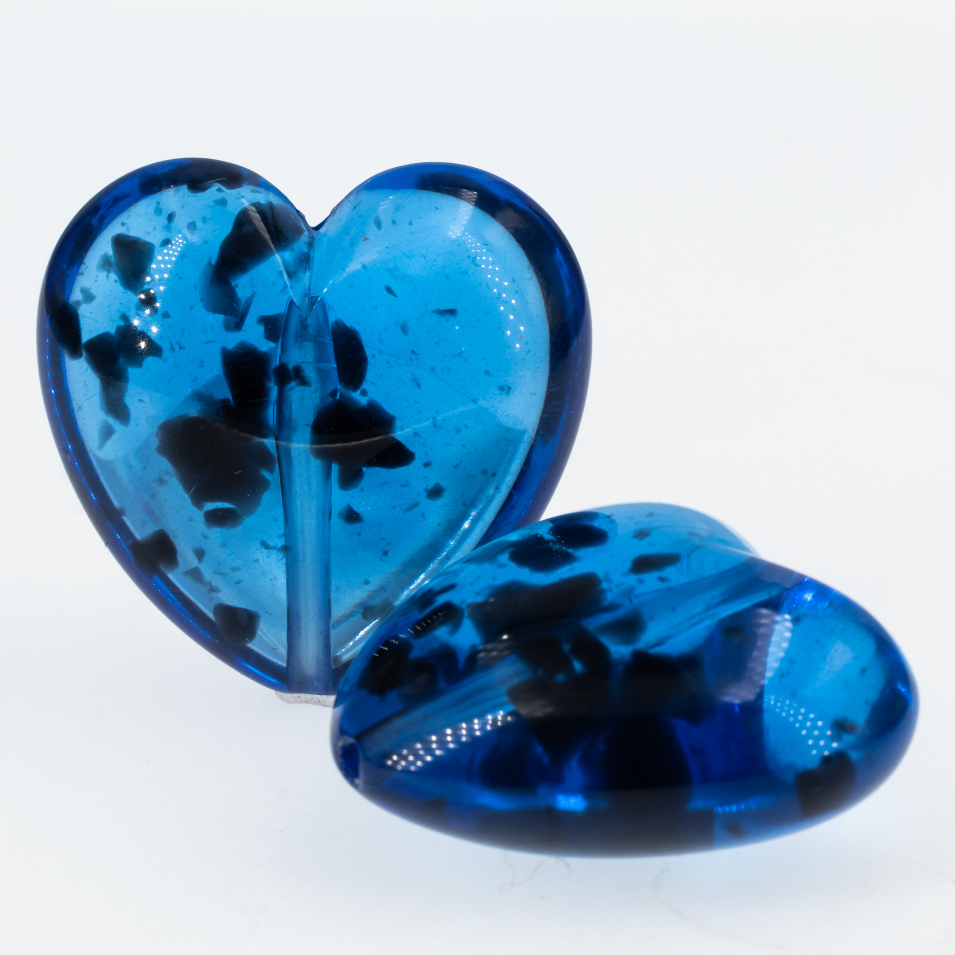 36mm Herz-Perle in blau punkte Transparent