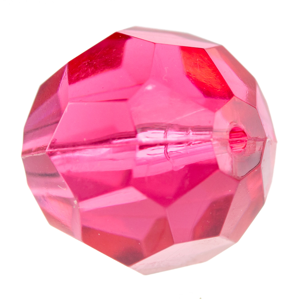 16mm  facettierte Rundperle in  himbeer fuchsia Transparent