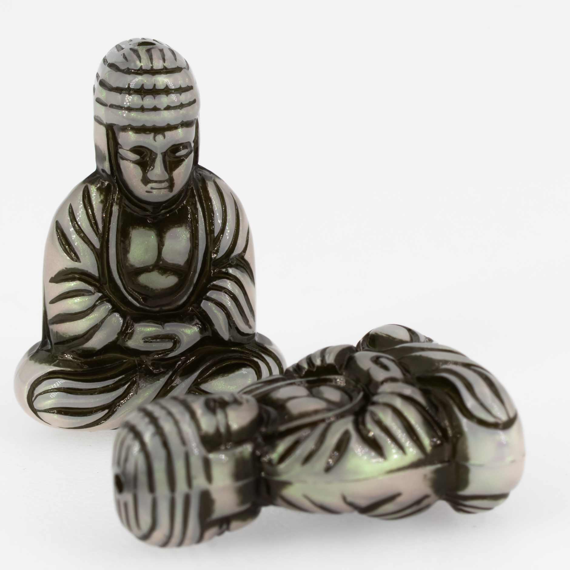 25x18 Buddha-Perle sitzend in weiß -schwarz 2-Farbig