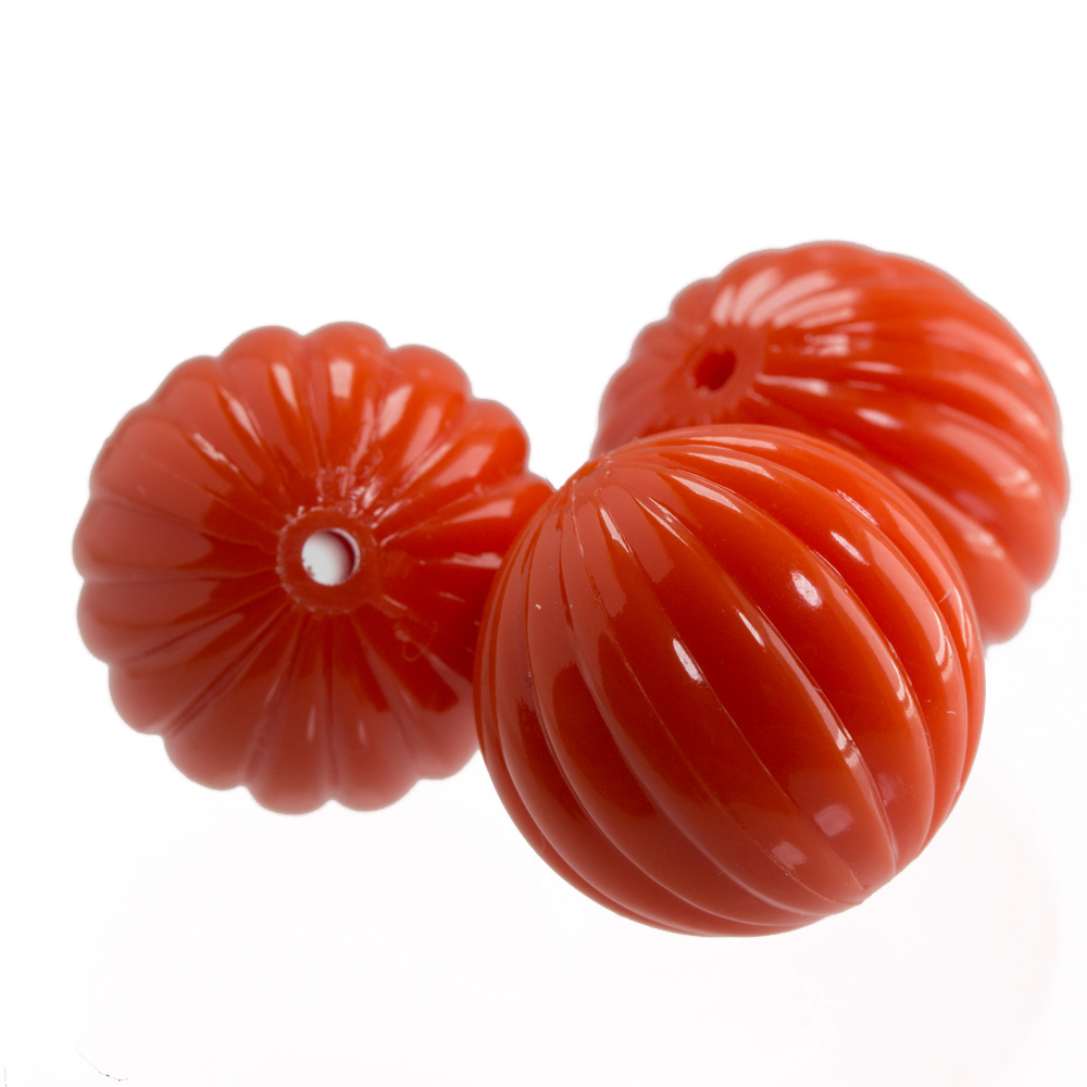 18mm gerillte Rund Perle in flammendes orange