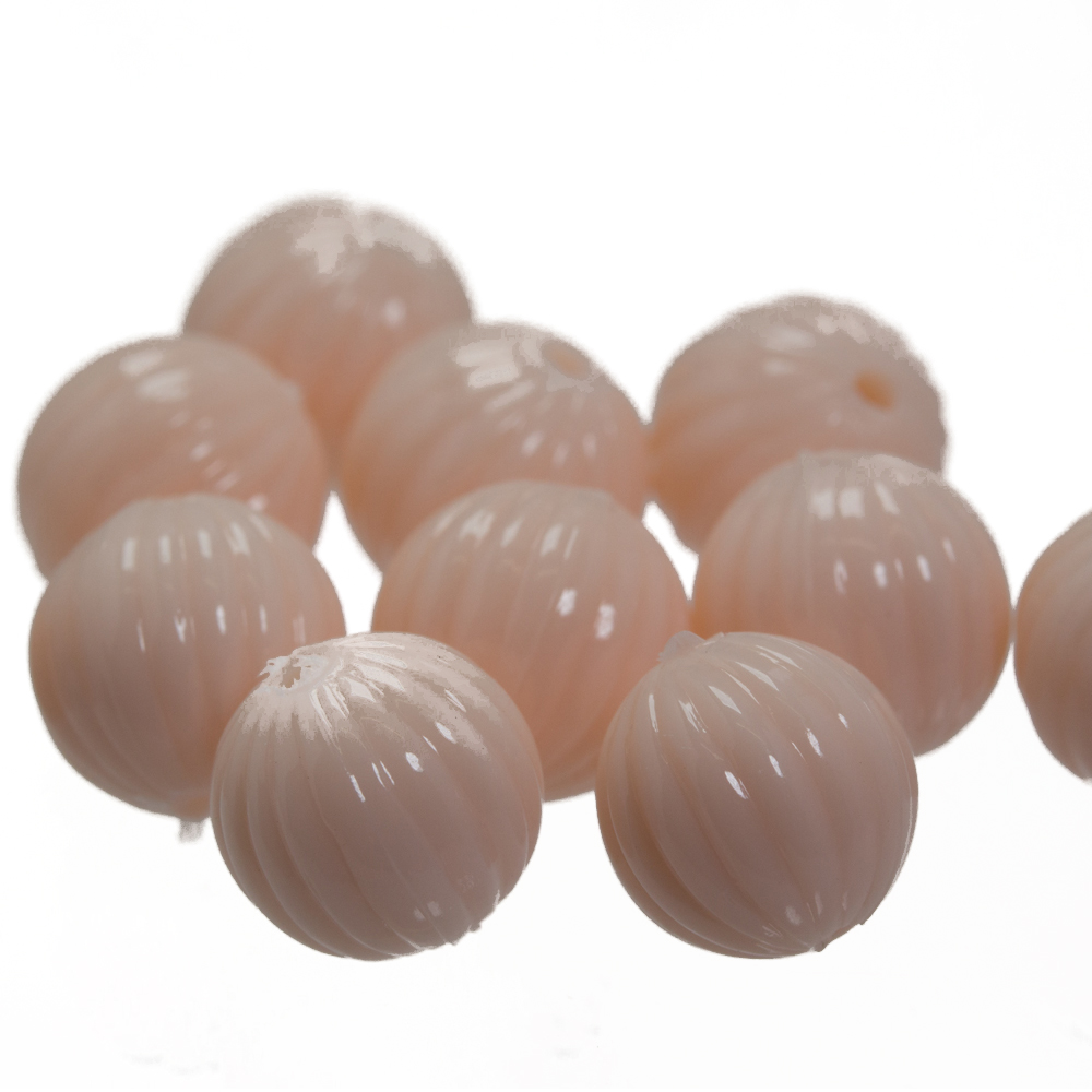 8mm gerillte Rund Perle in muschelrosa