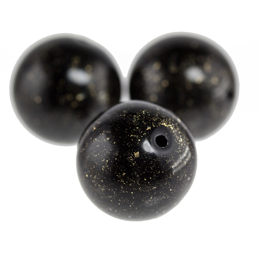 10mm Roundbead in black / gold flitter Marbled