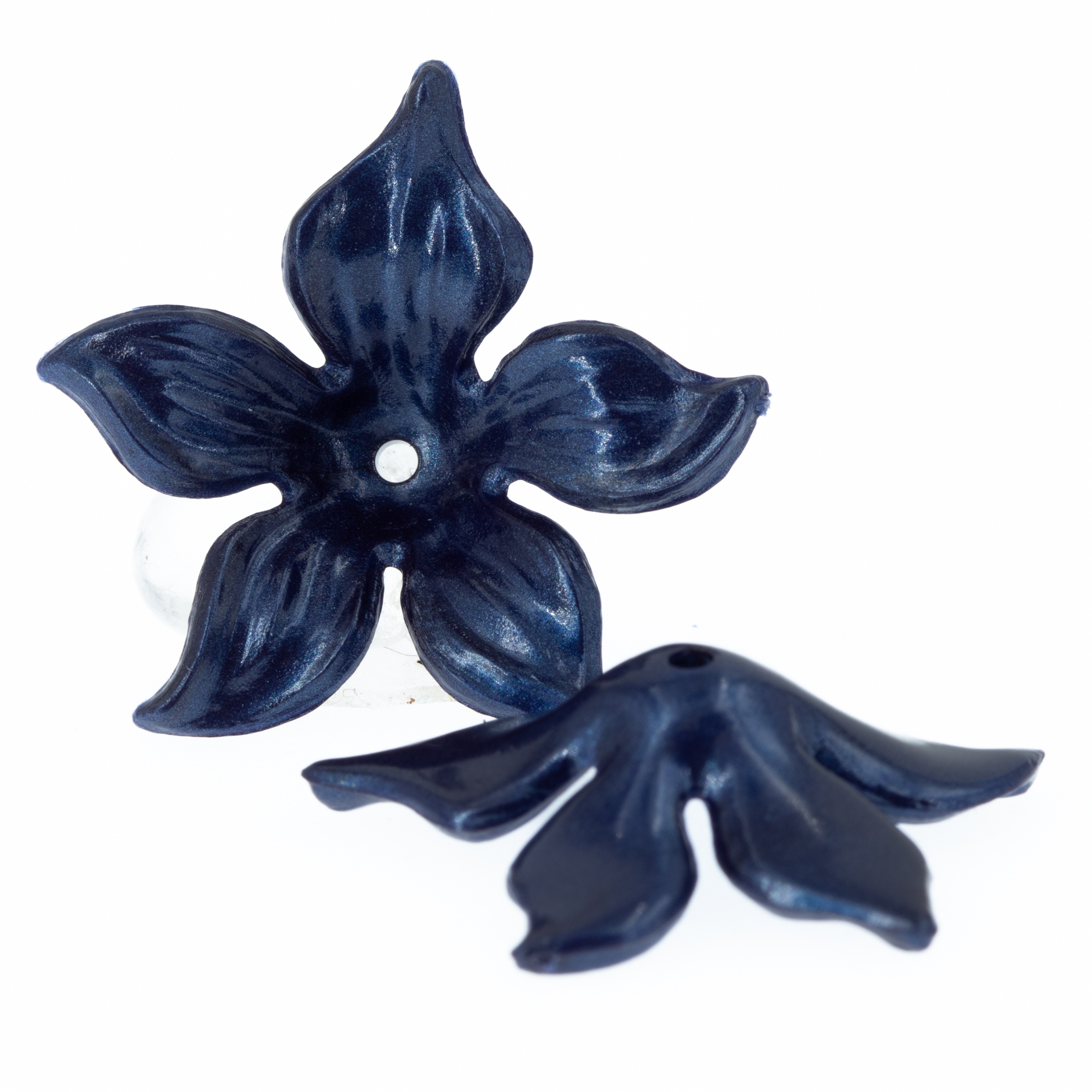 30mm Blume Perle in kobaltblau Seide