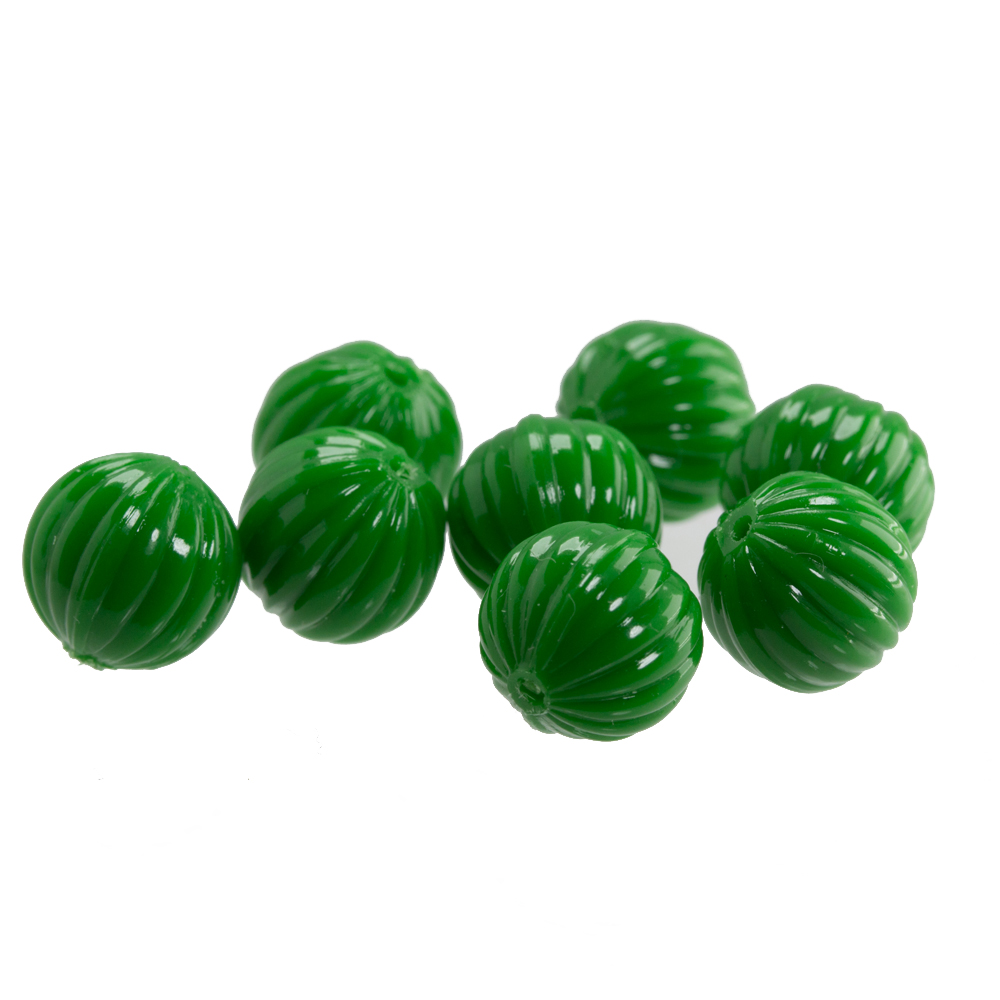 10mm grooved Round  Beads in green