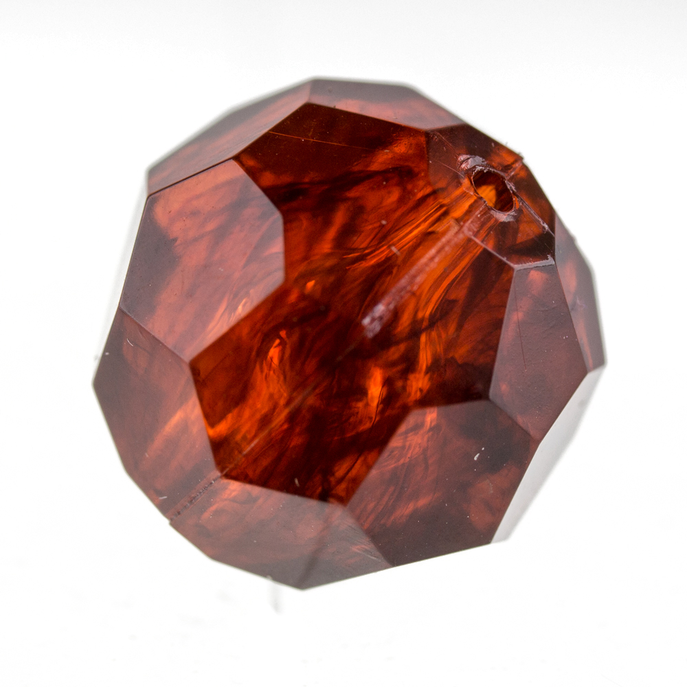 16mm  facettierte Rundperle in  rotbraun Marmor
