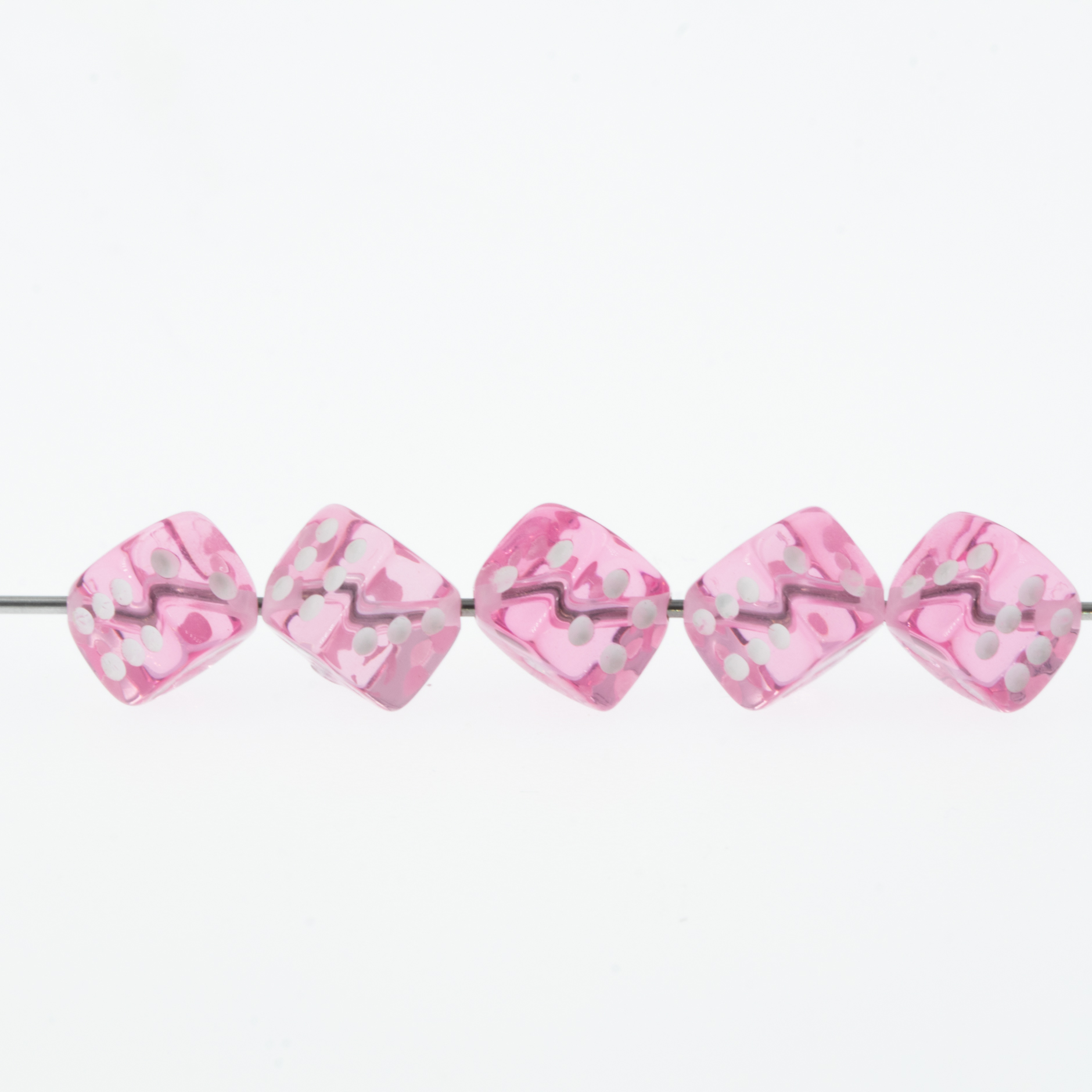  8mm Dice bead - pink / white Translucent, in