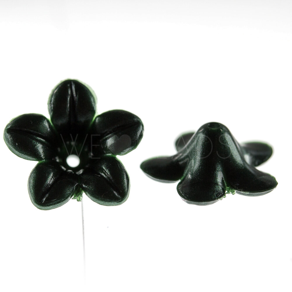 14mm Flower Beads in pine green