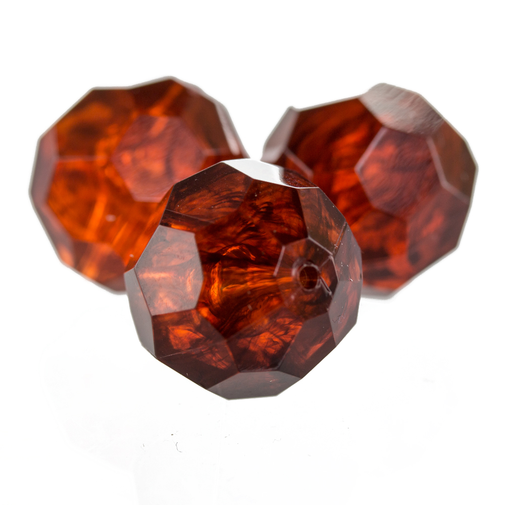 16mm  facettierte Rundperle in  rotbraun Marmor
