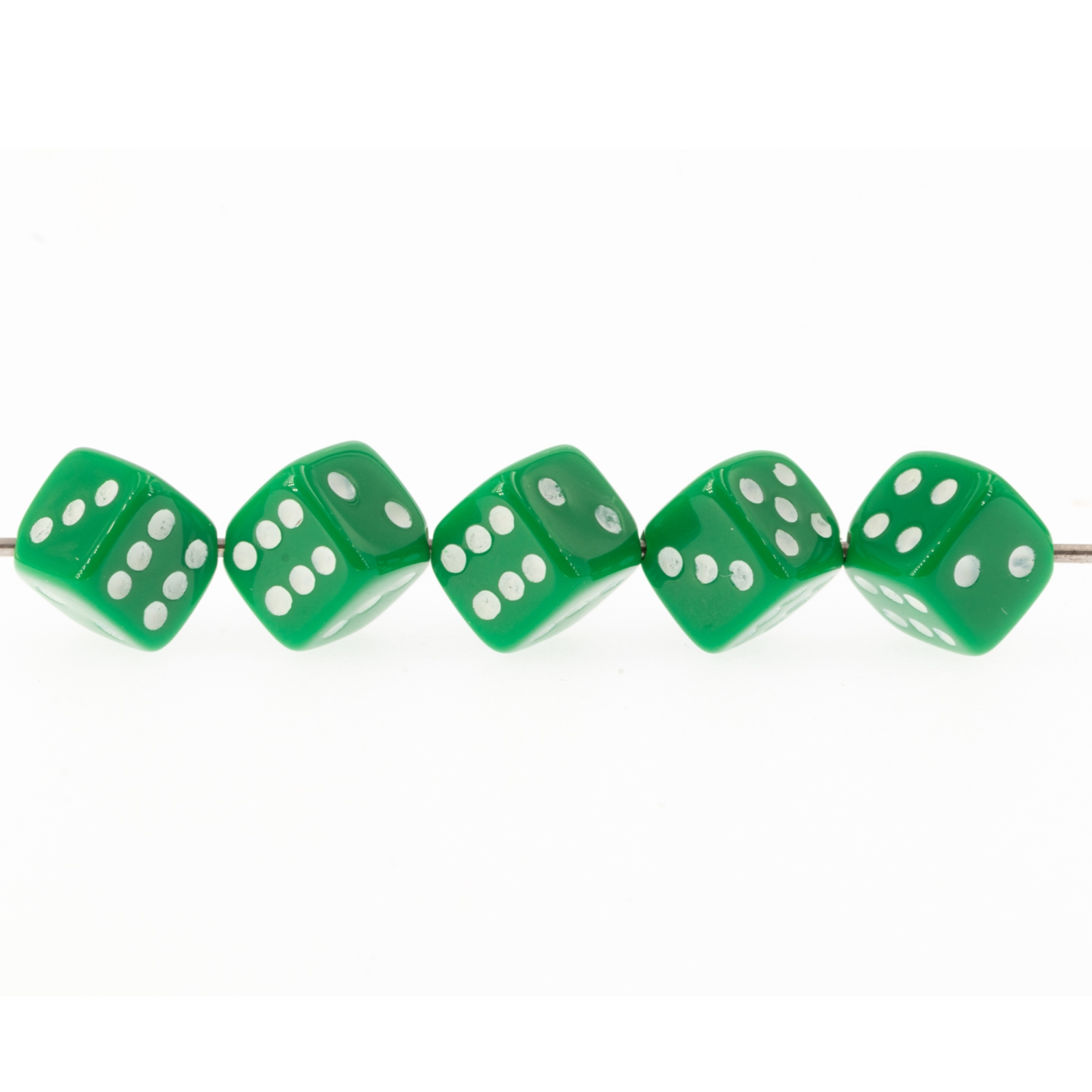 8mm Dice bead - in dark green / white Opaque