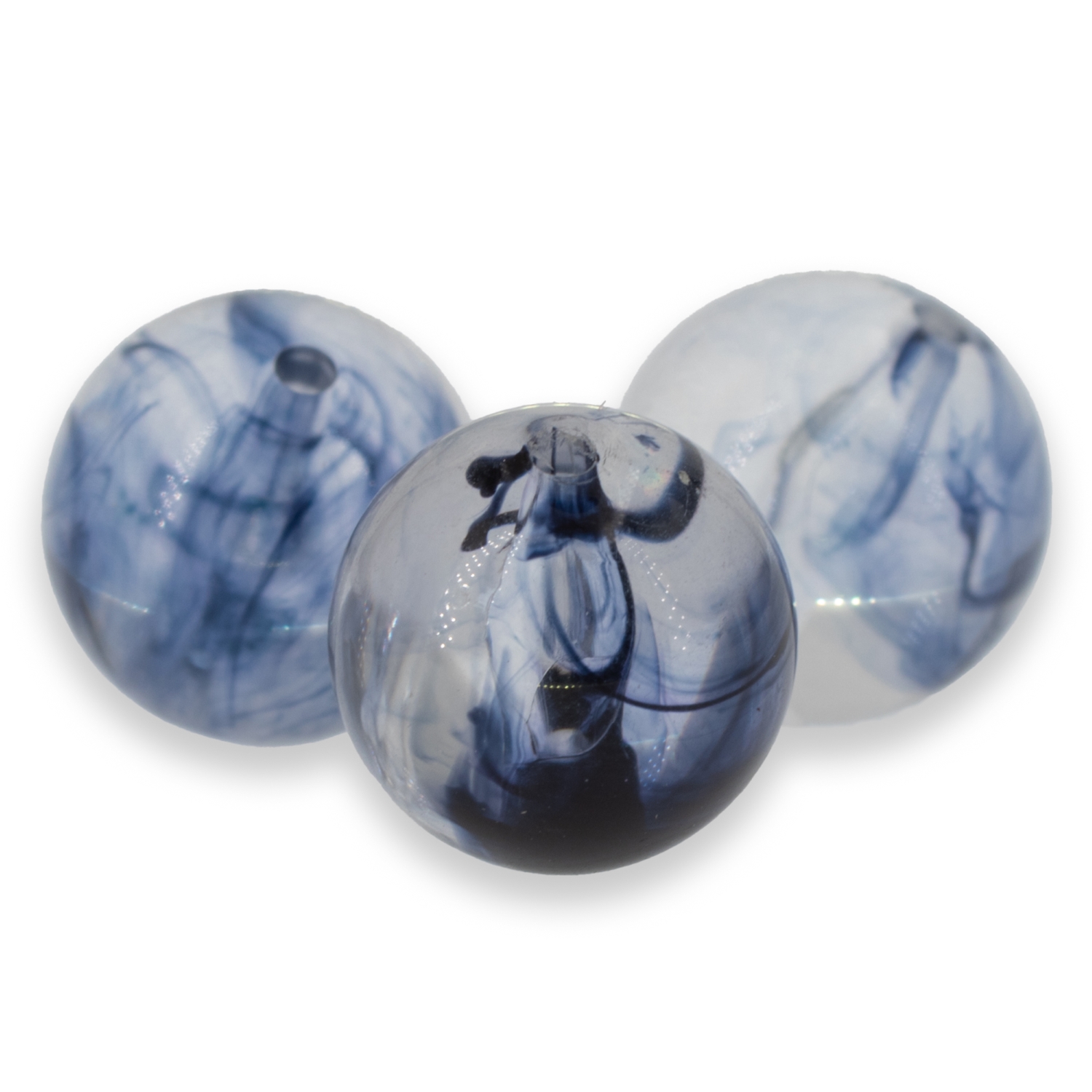 10mm Roundbead in inky blue smoke Marbled, Translucent