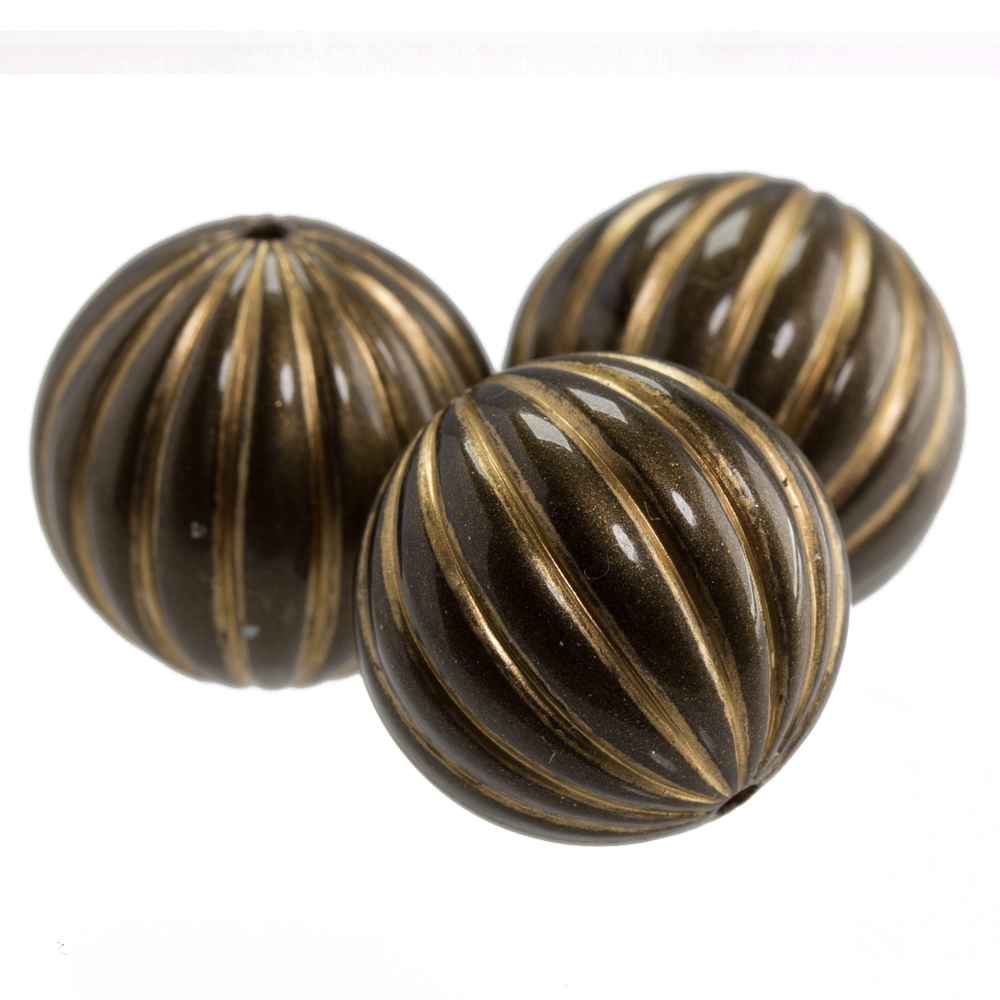 18mm gerillte Rund Perle in goldbraun/gold