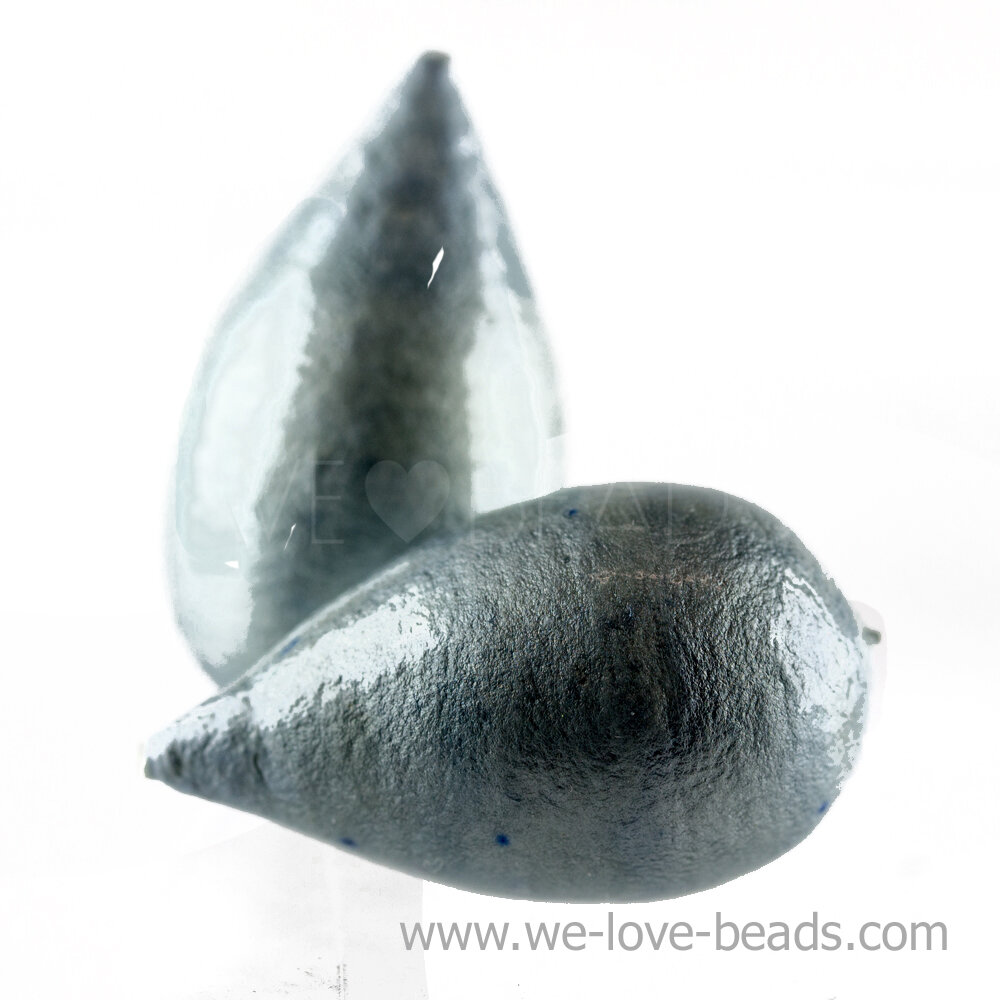 40x23 drop Paper-Mache Bead in cloud blue cotton