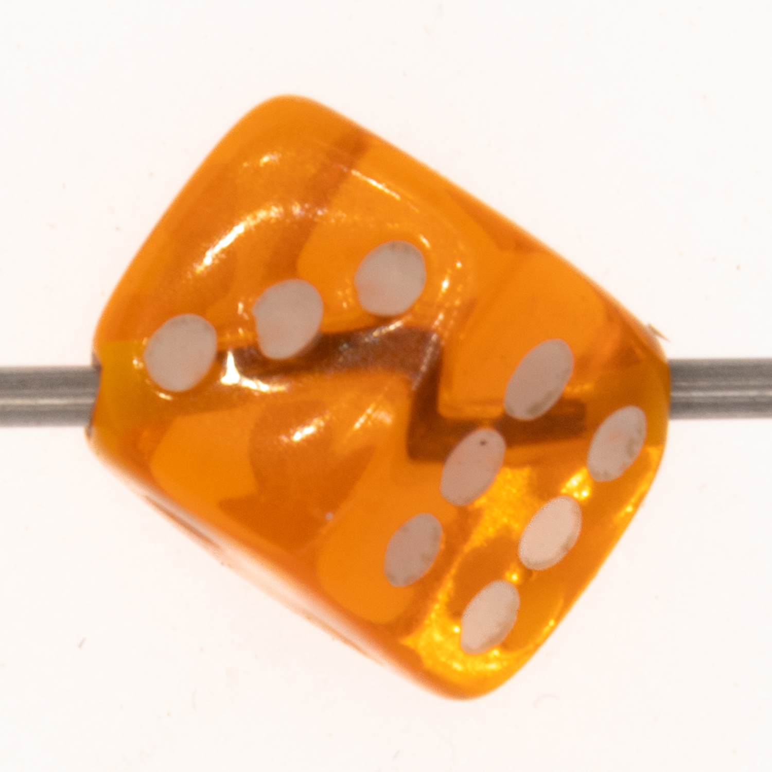 8mm Dice bead - orange / white Translucent, in