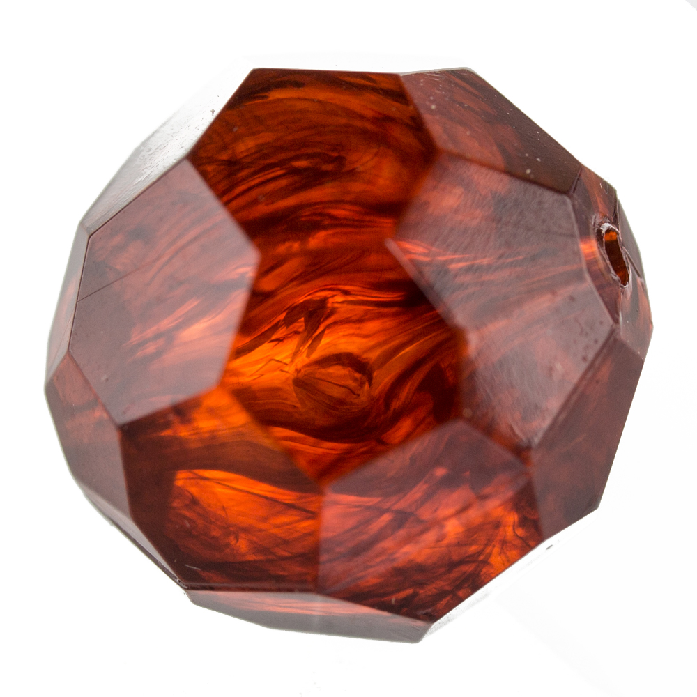 16mm  facettierte Rundperle in  rotbraun Marmor
