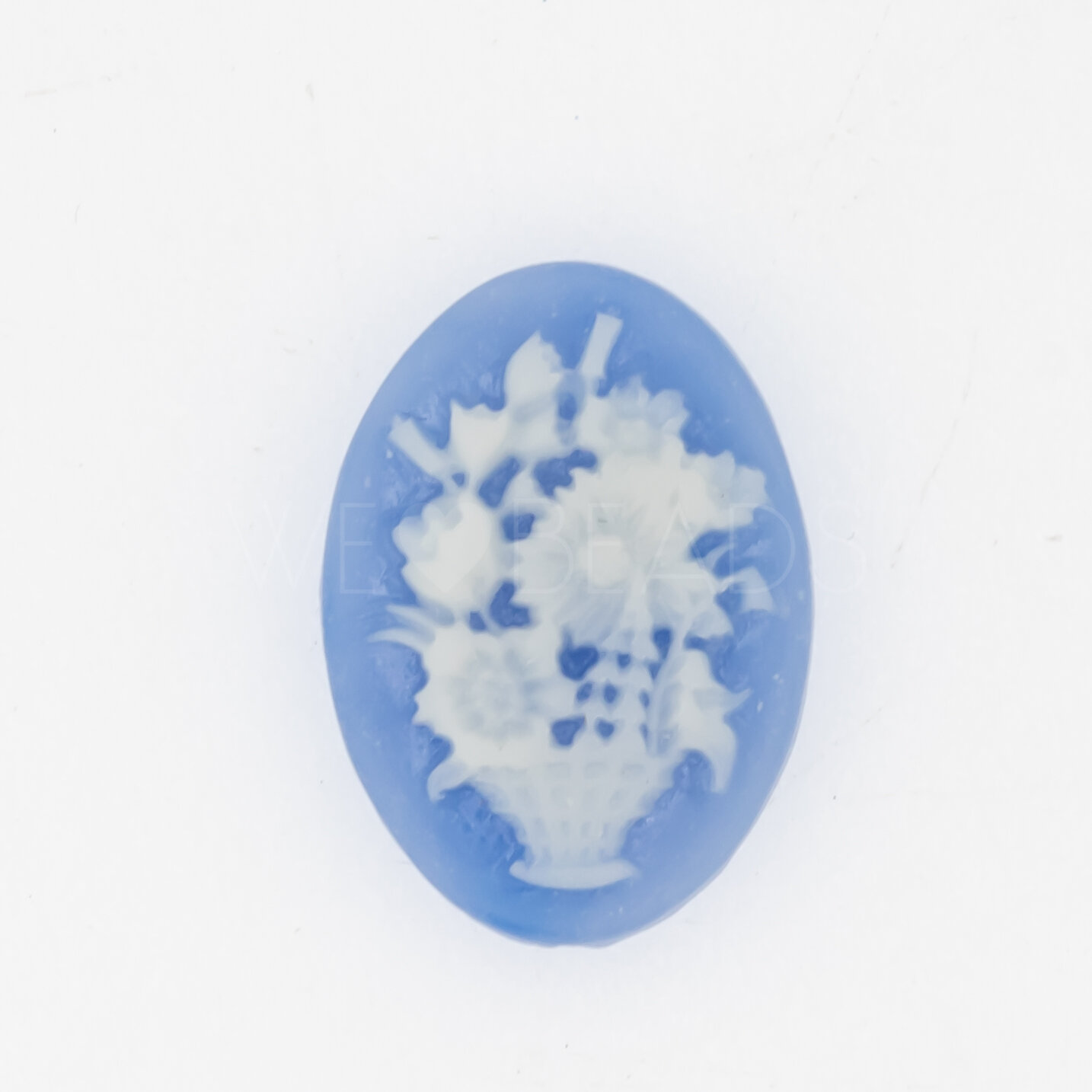18x13 Kamee "Blumenkorb" oval in Blau / Elfenbein