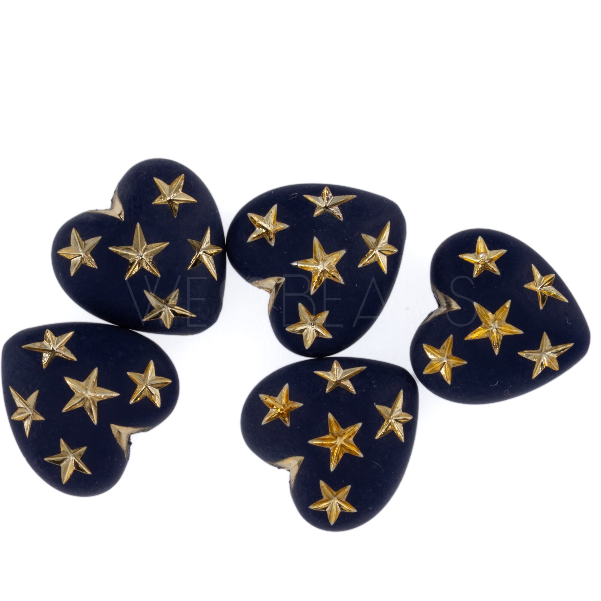 14mm Herz-Perle in stahlblau - gold Satt, Matt, 2-Farbig