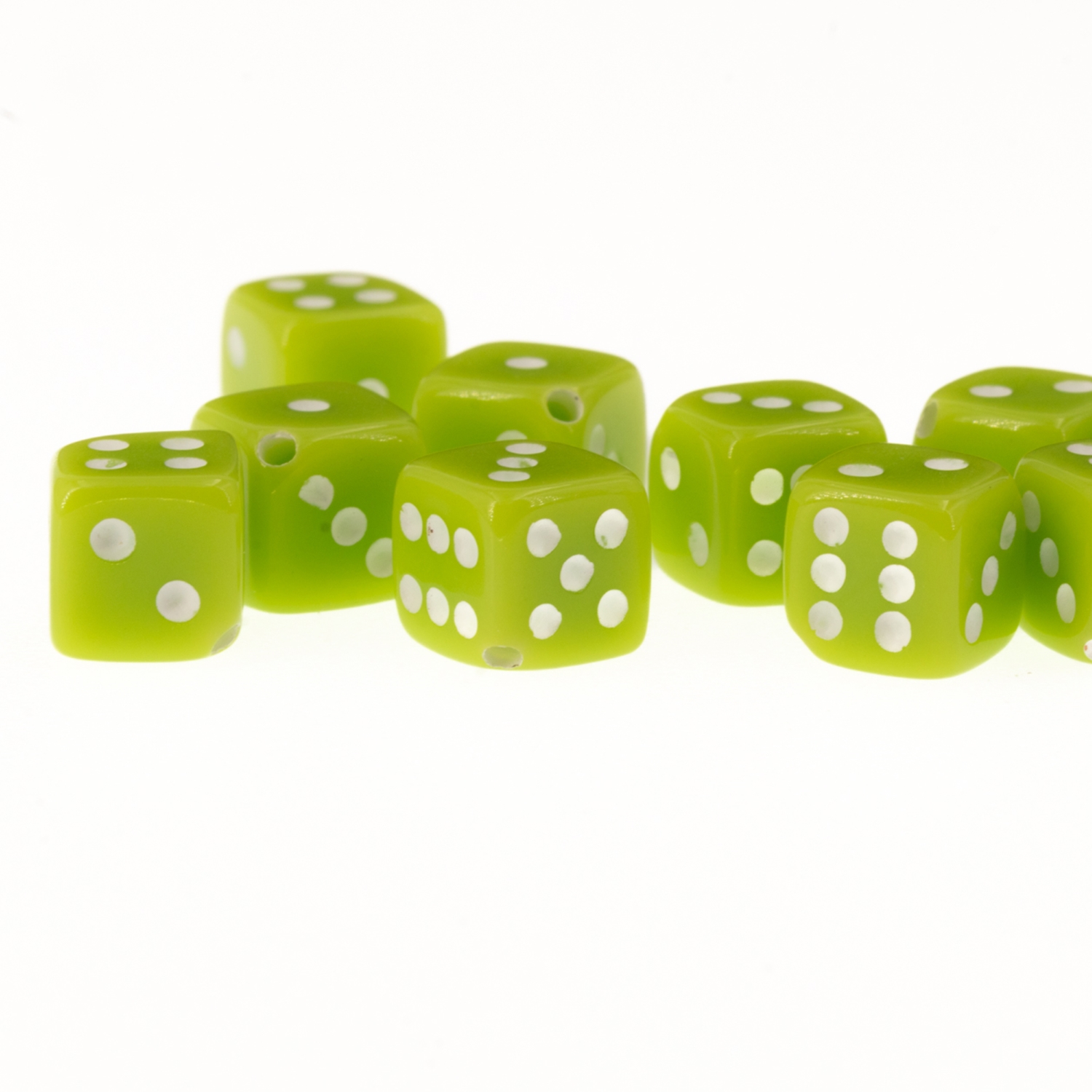 8mm Dice bead - lime green Opaque, in