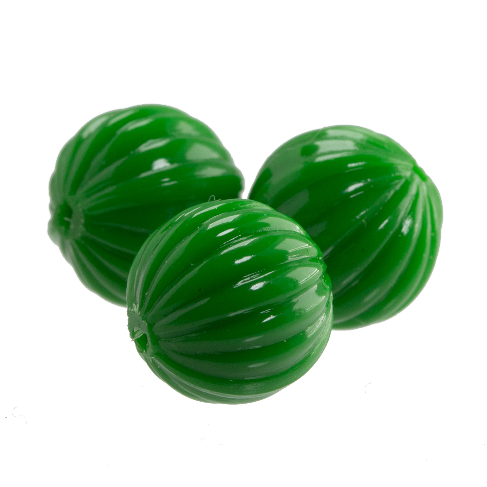 10mm grooved Round  Beads in green