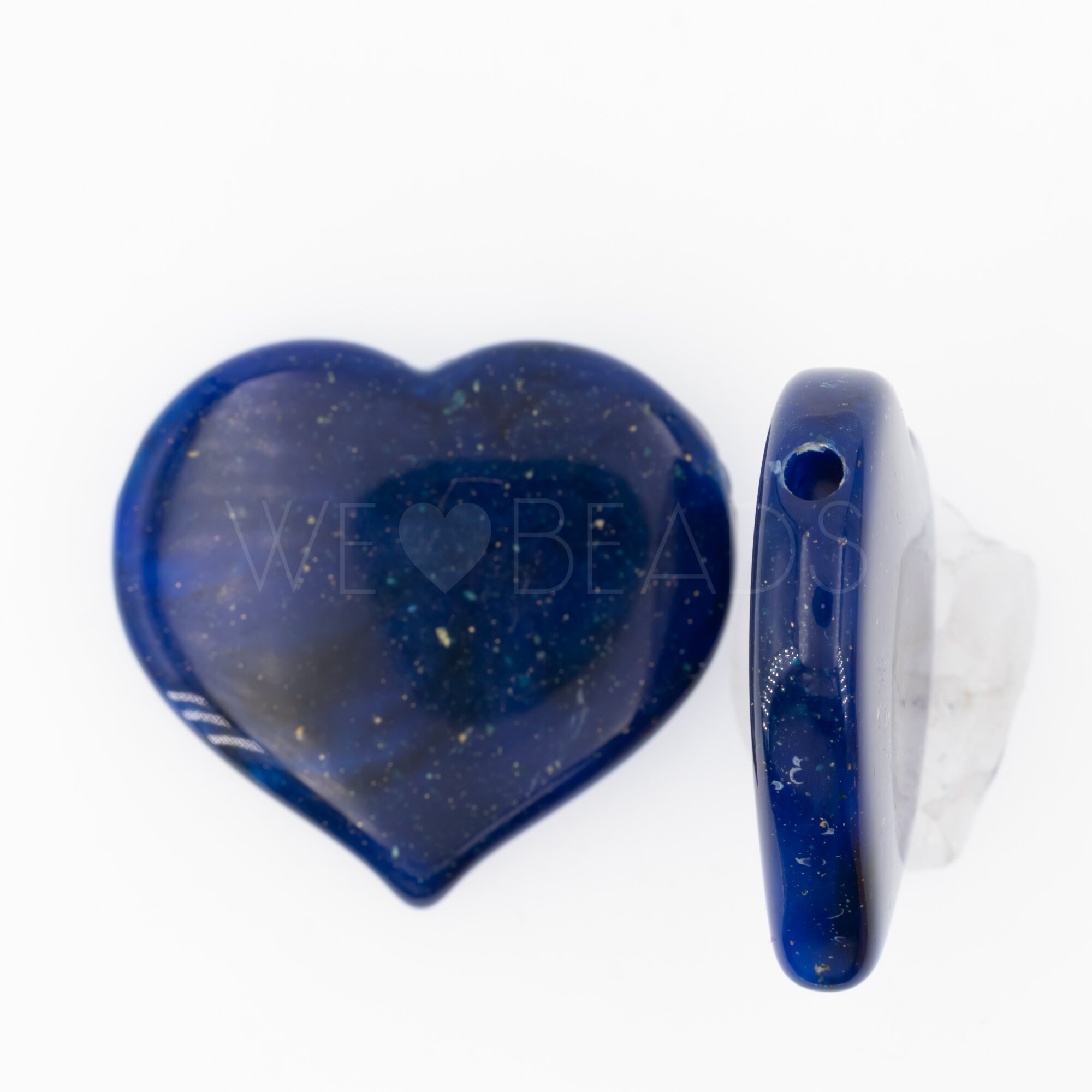 44x40 Herz Perle in lapislazuli blau   / Goldflitter