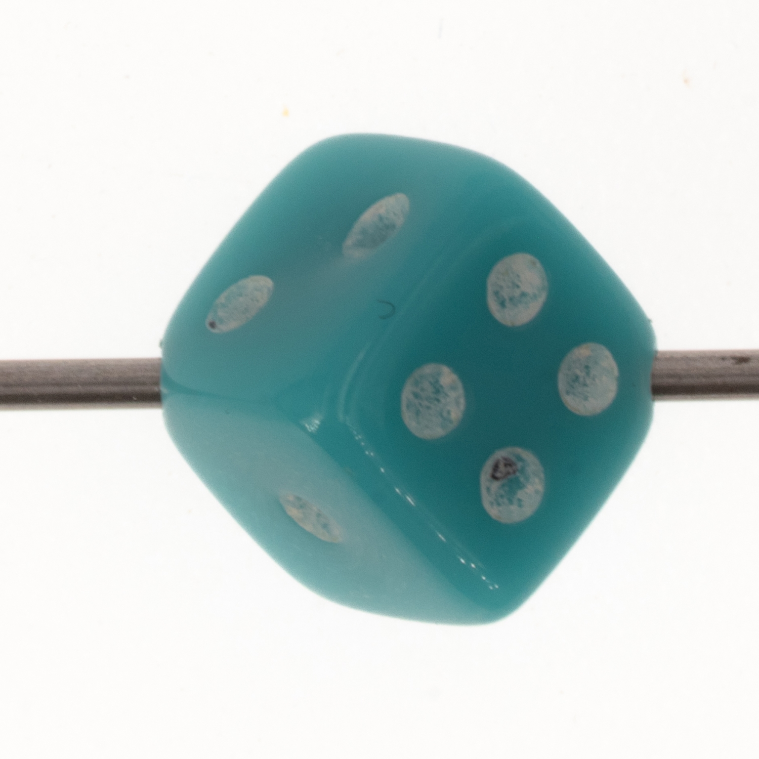 8mm Dice bead - turqoise / white Opaque, in