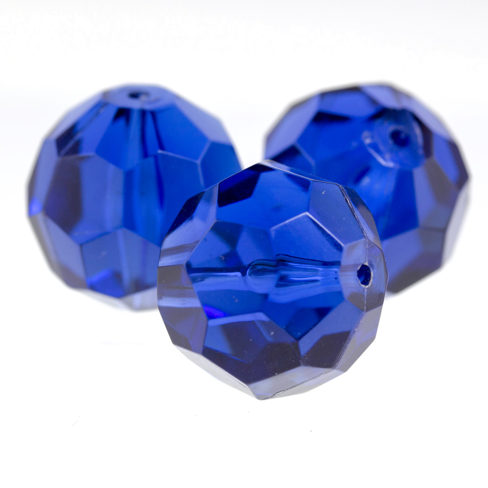 18mm  facettierte Rundperle in  enzianblau Transparent