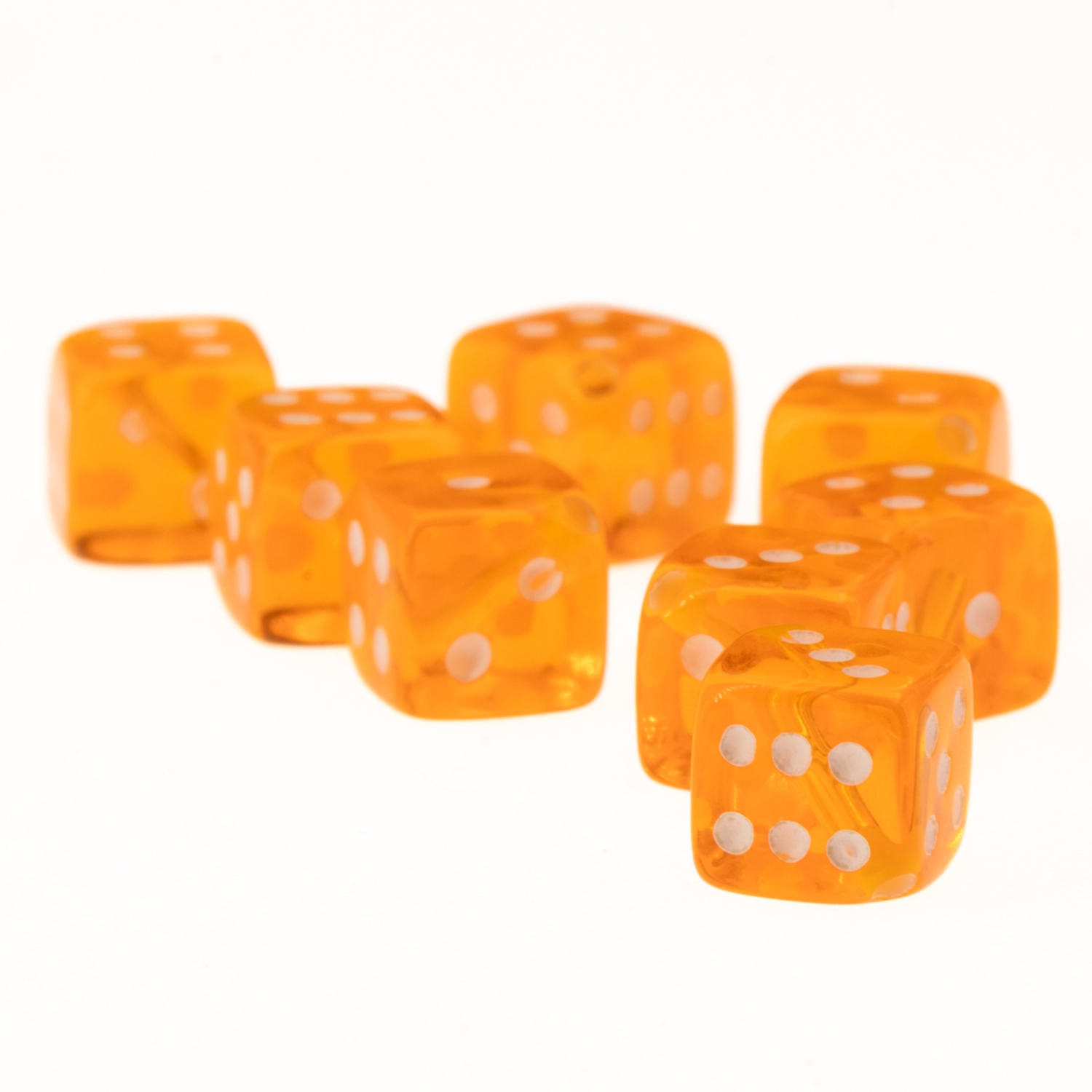 8mm Dice bead - orange / white Translucent, in