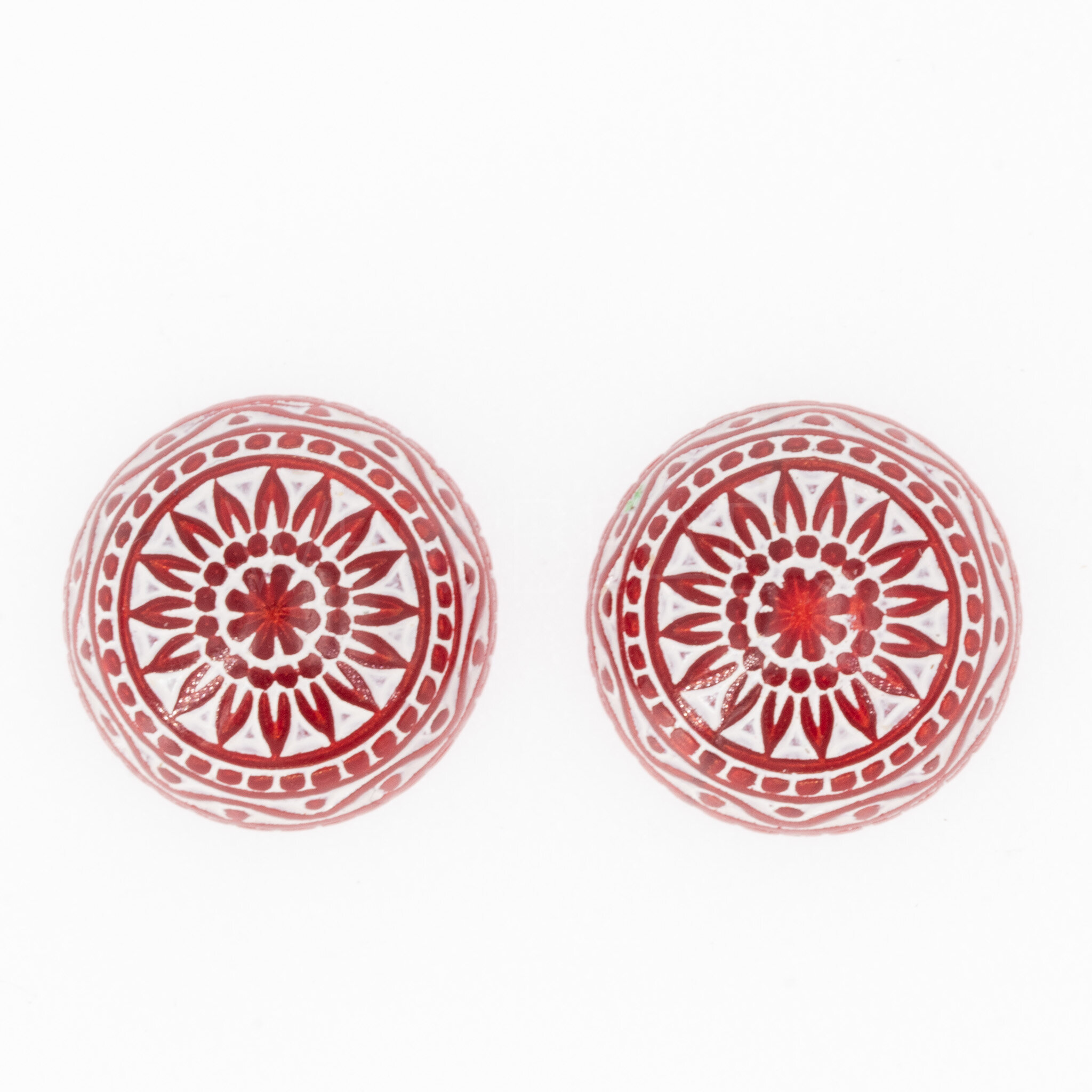 12mm Mosaik  Cabochon Rund in rot / weiss