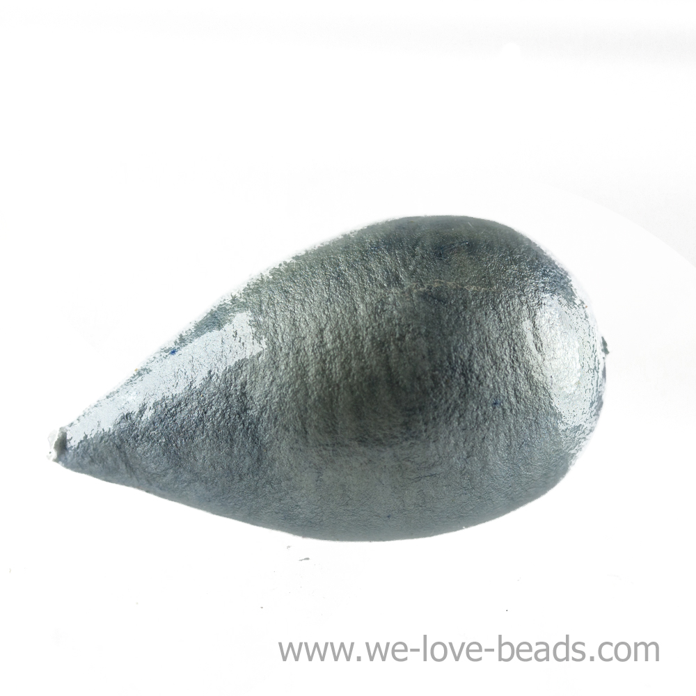 40x23 drop Paper-Mache Bead in cloud blue cotton