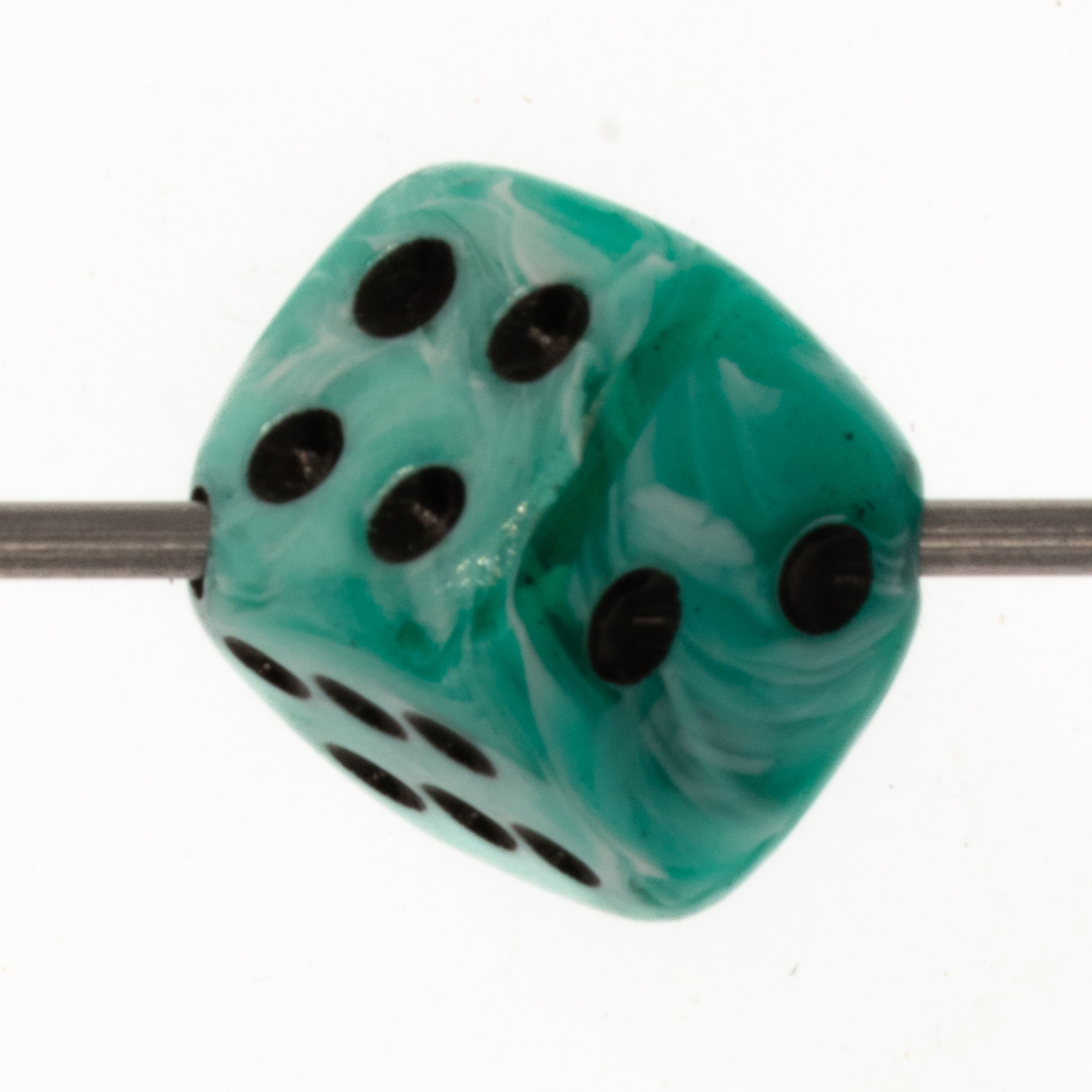 8mm Dice bead - ice cream turqoise / black Marbled, in