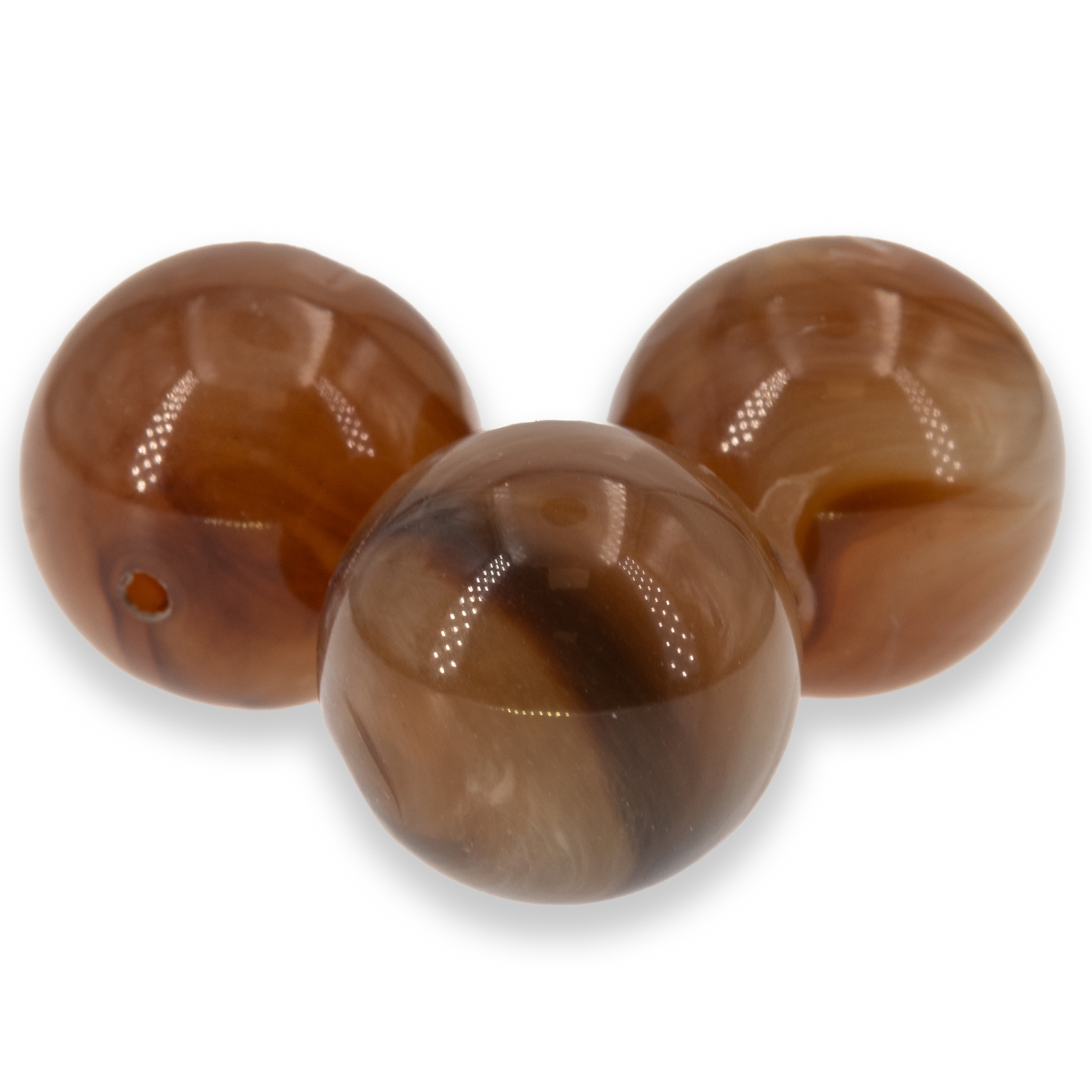 16mm Rundperle in  olivebraun  Marmor