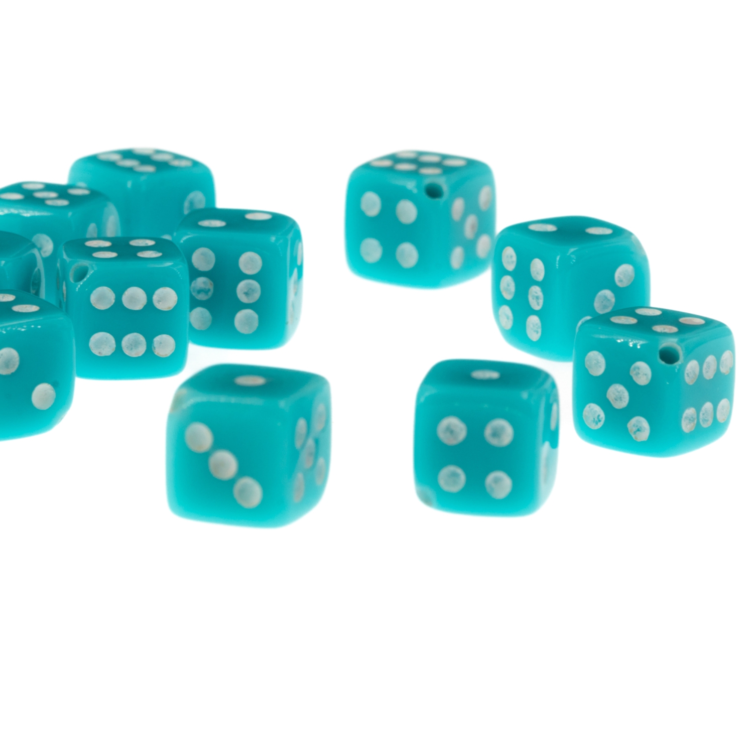 8mm Dice bead - turqoise / white Opaque, in