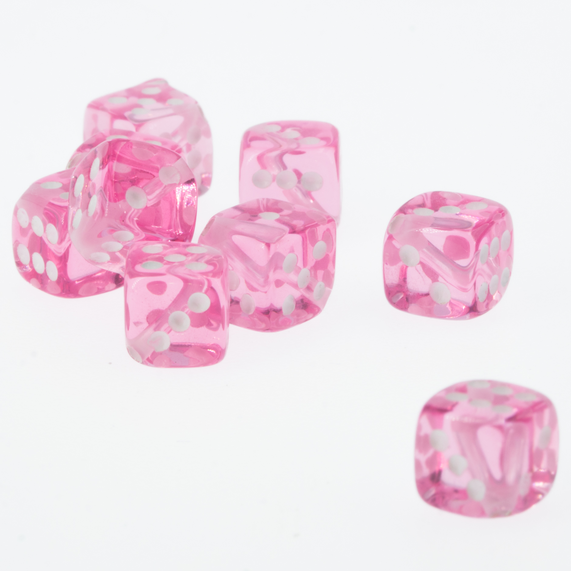  8mm Dice bead - pink / white Translucent, in