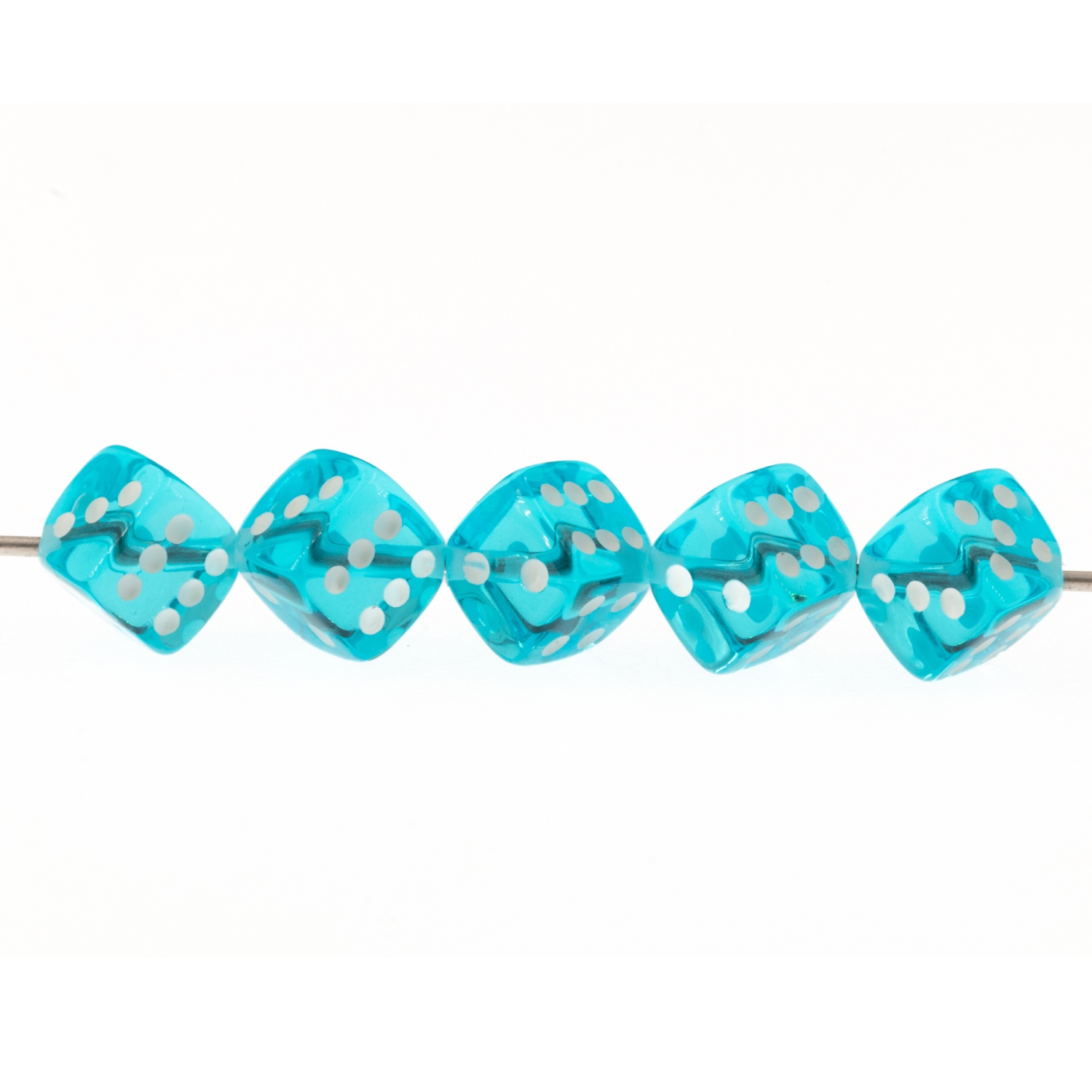 8mm Dice bead - turqoise blue / white Translucent, in